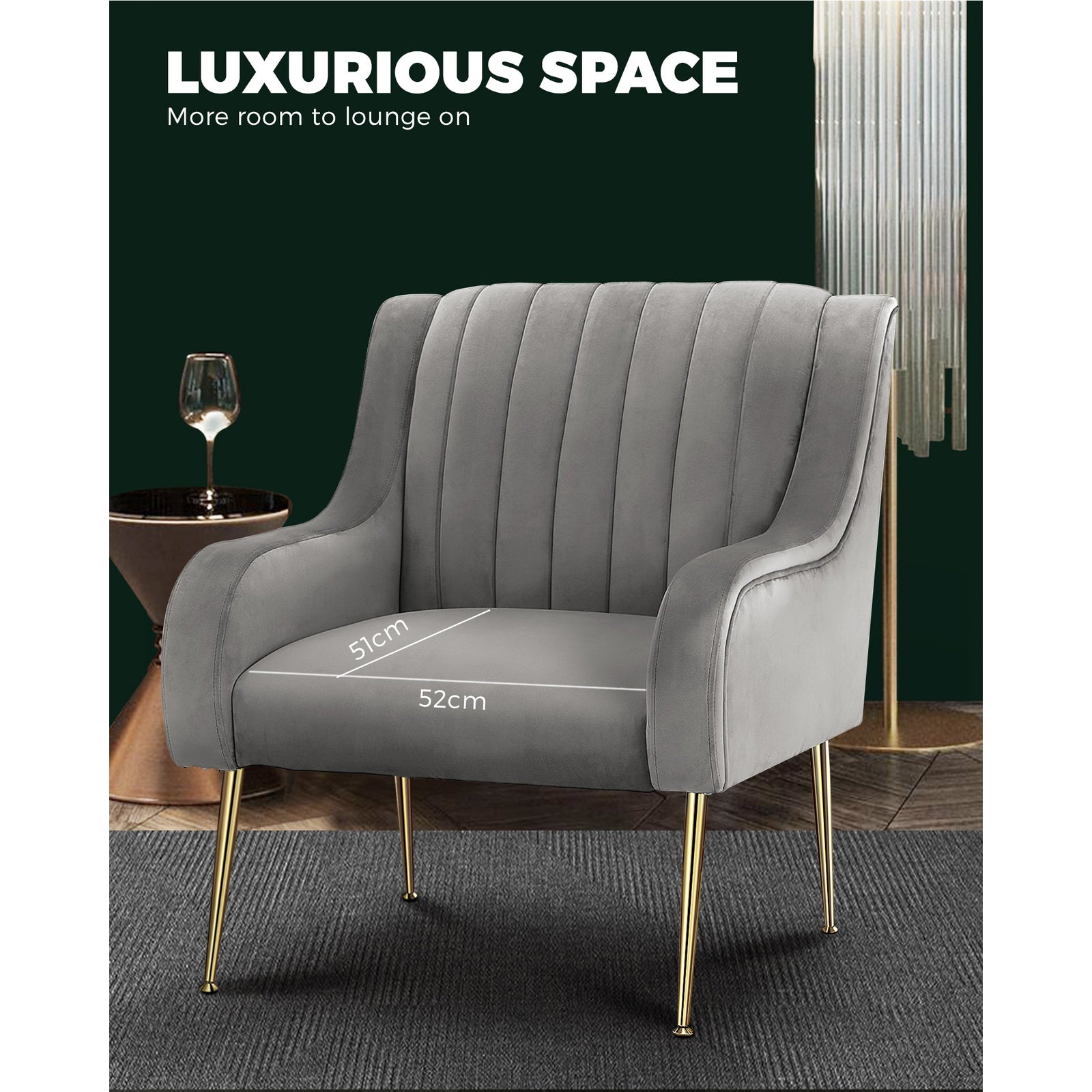 Oikiture Armchair Lounge Chair Accent Chairs Velvet Armchairs Sofa Couches Grey - Sunyee