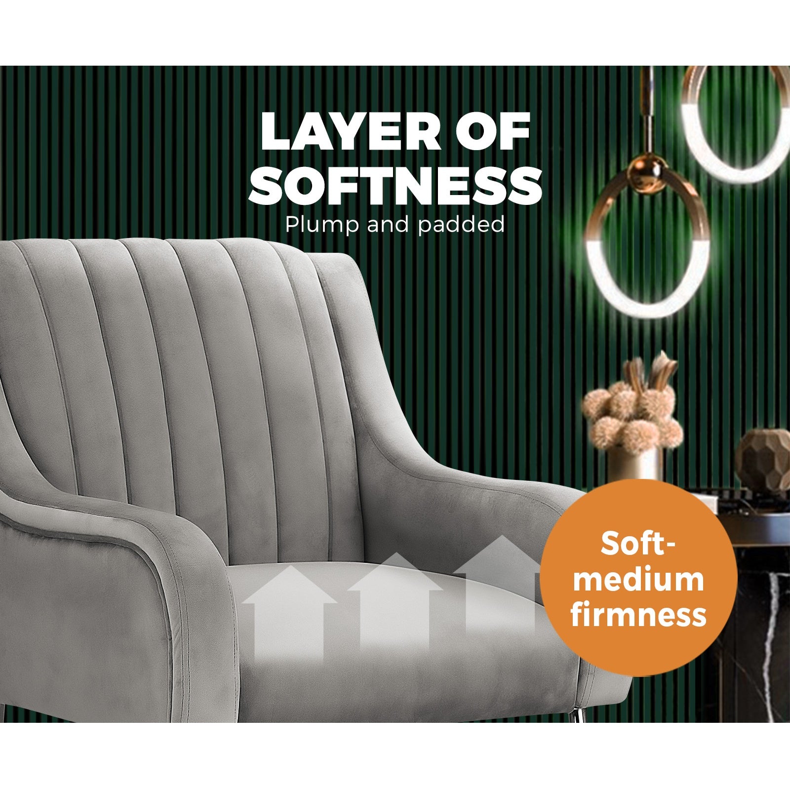 Oikiture Armchair Lounge Chair Accent Chairs Velvet Armchairs Sofa Couches Grey - Sunyee