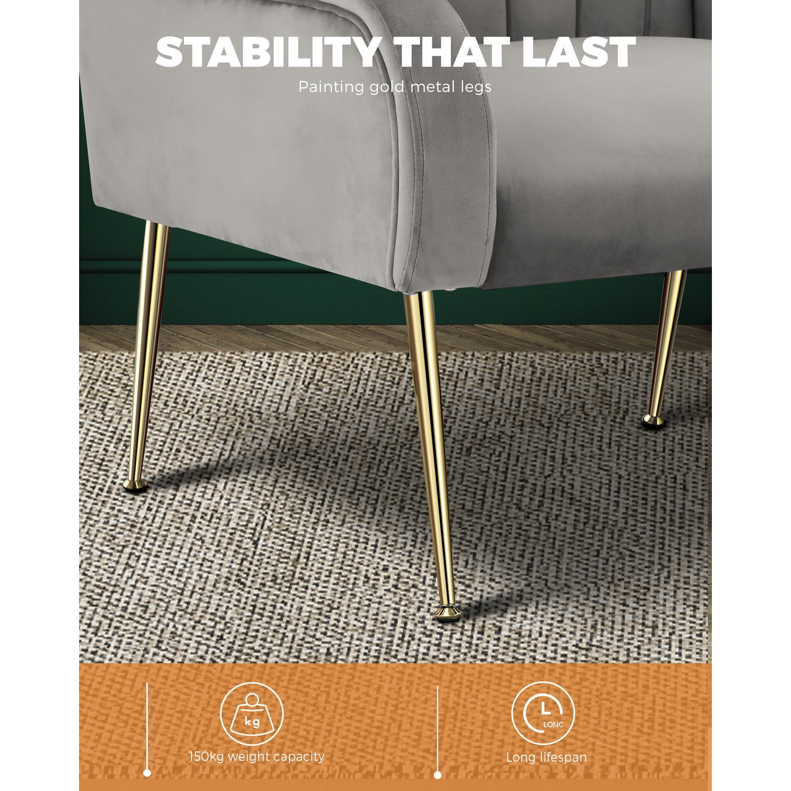 Oikiture Armchair Lounge Chair Accent Chairs Velvet Armchairs Sofa Couches Grey - Sunyee