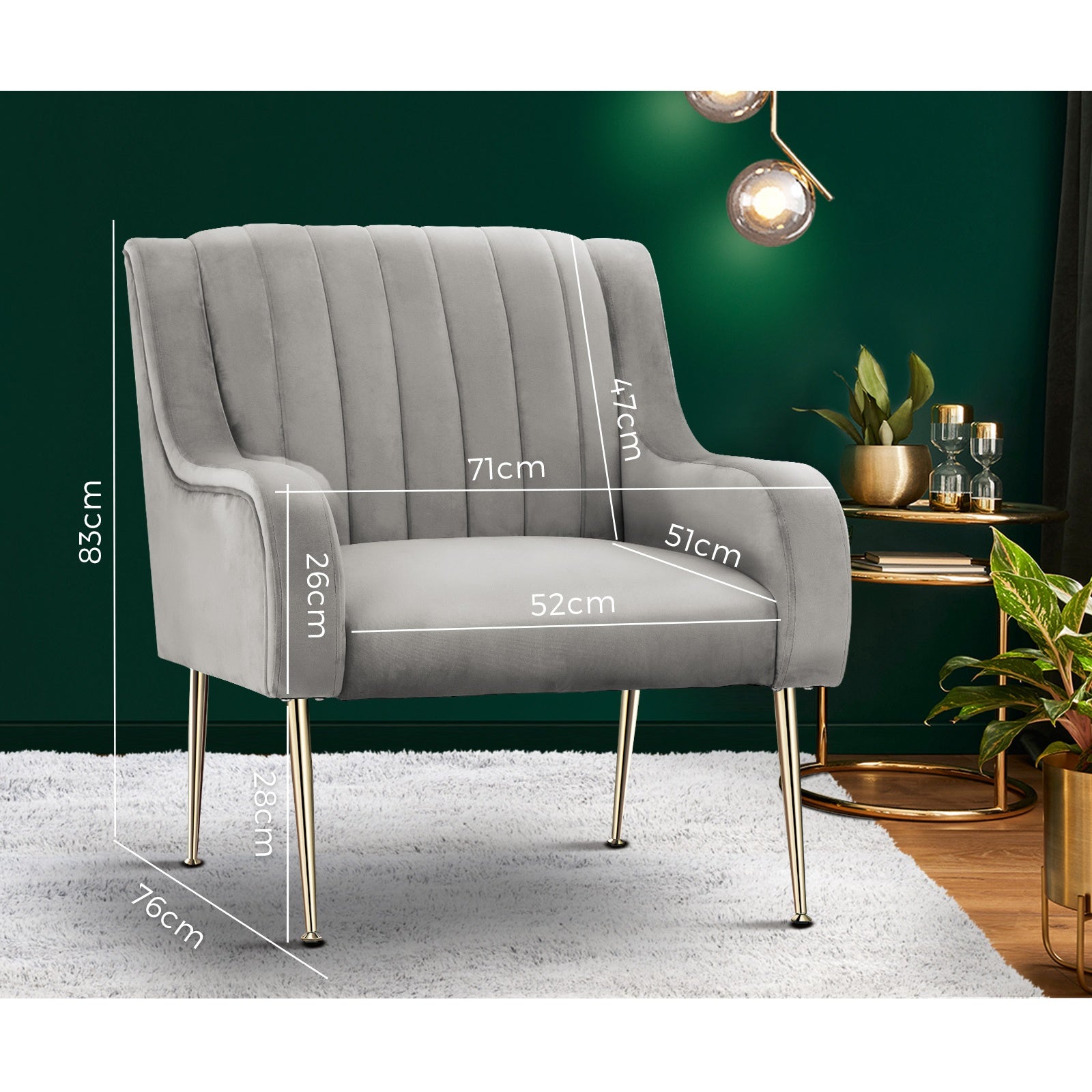 Oikiture Armchair Lounge Chair Accent Chairs Velvet Armchairs Sofa Couches Grey - Sunyee