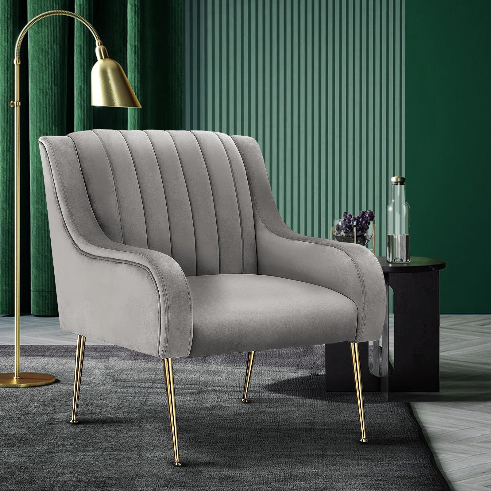 Oikiture Armchair Lounge Chair Accent Chairs Velvet Armchairs Sofa Couches Grey - Sunyee