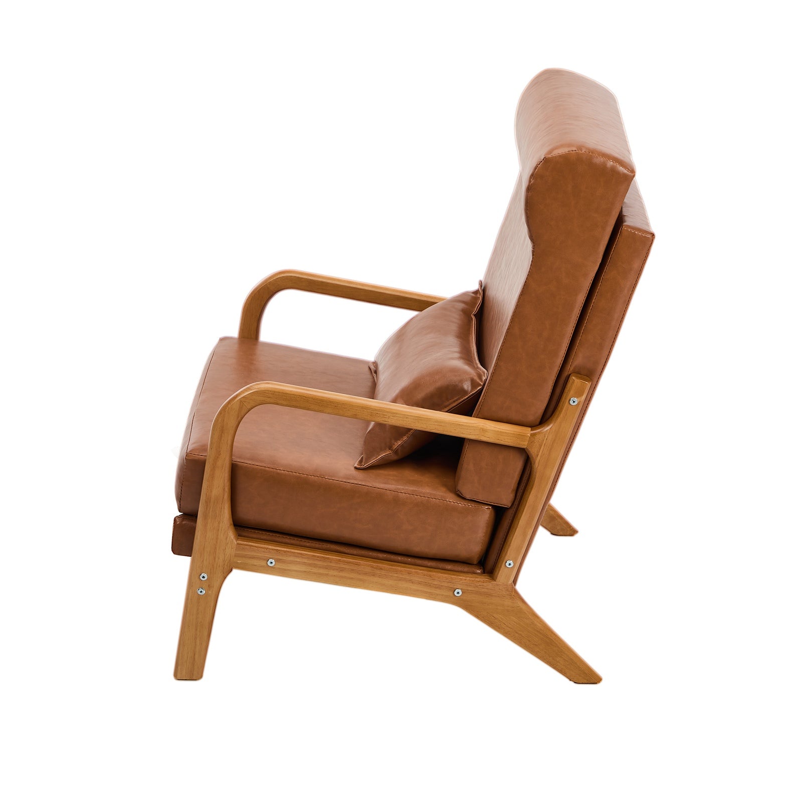 Oikiture Armchair PU Leather Lounge Chair with Lumbar Pillow Brown - Sunyee