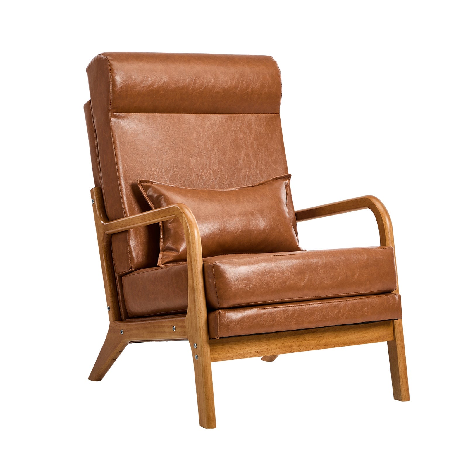 Oikiture Armchair PU Leather Lounge Chair with Lumbar Pillow Brown - Sunyee
