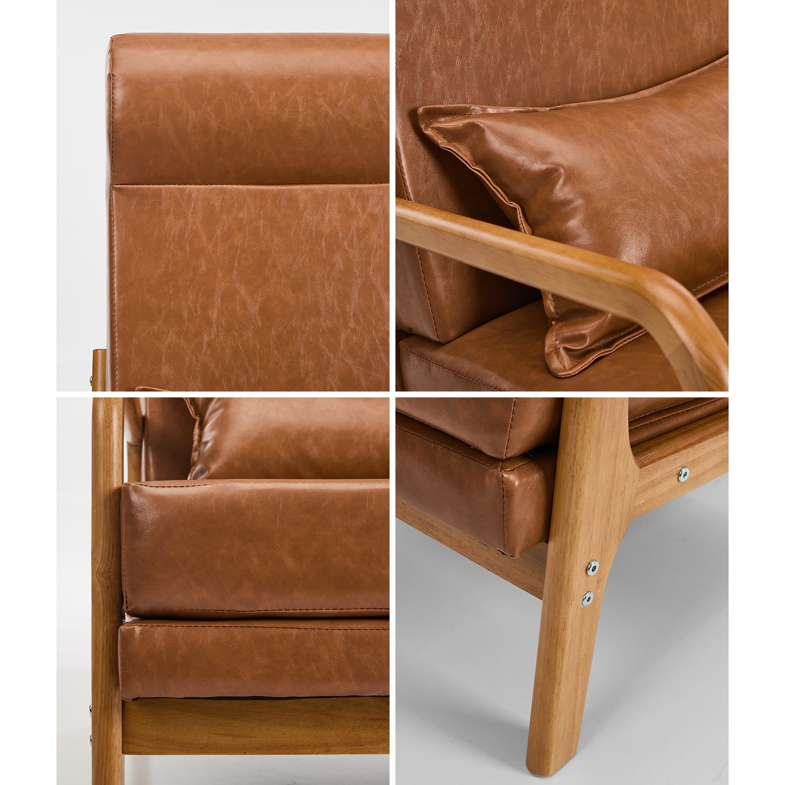 Oikiture 2x Armchair PU Leather Lounge Chair with Lumbar Pillow Brown - Sunyee