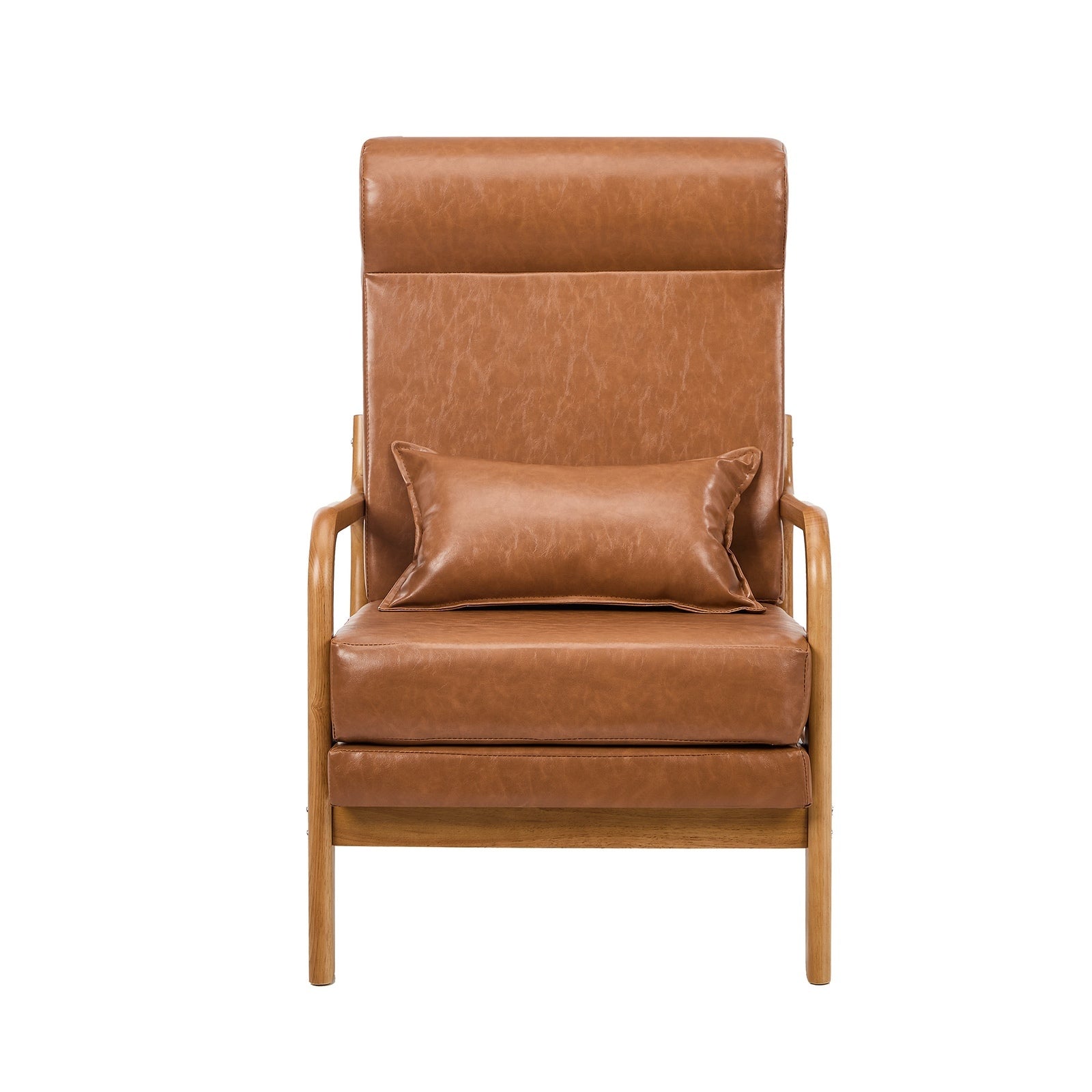 Oikiture 2x Armchair PU Leather Lounge Chair with Lumbar Pillow Brown - Sunyee