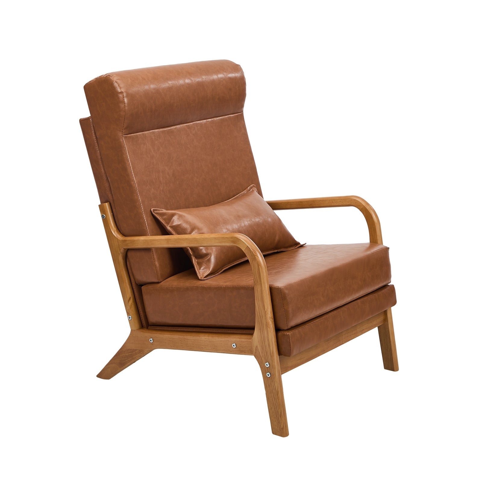 Oikiture 2x Armchair PU Leather Lounge Chair with Lumbar Pillow Brown - Sunyee