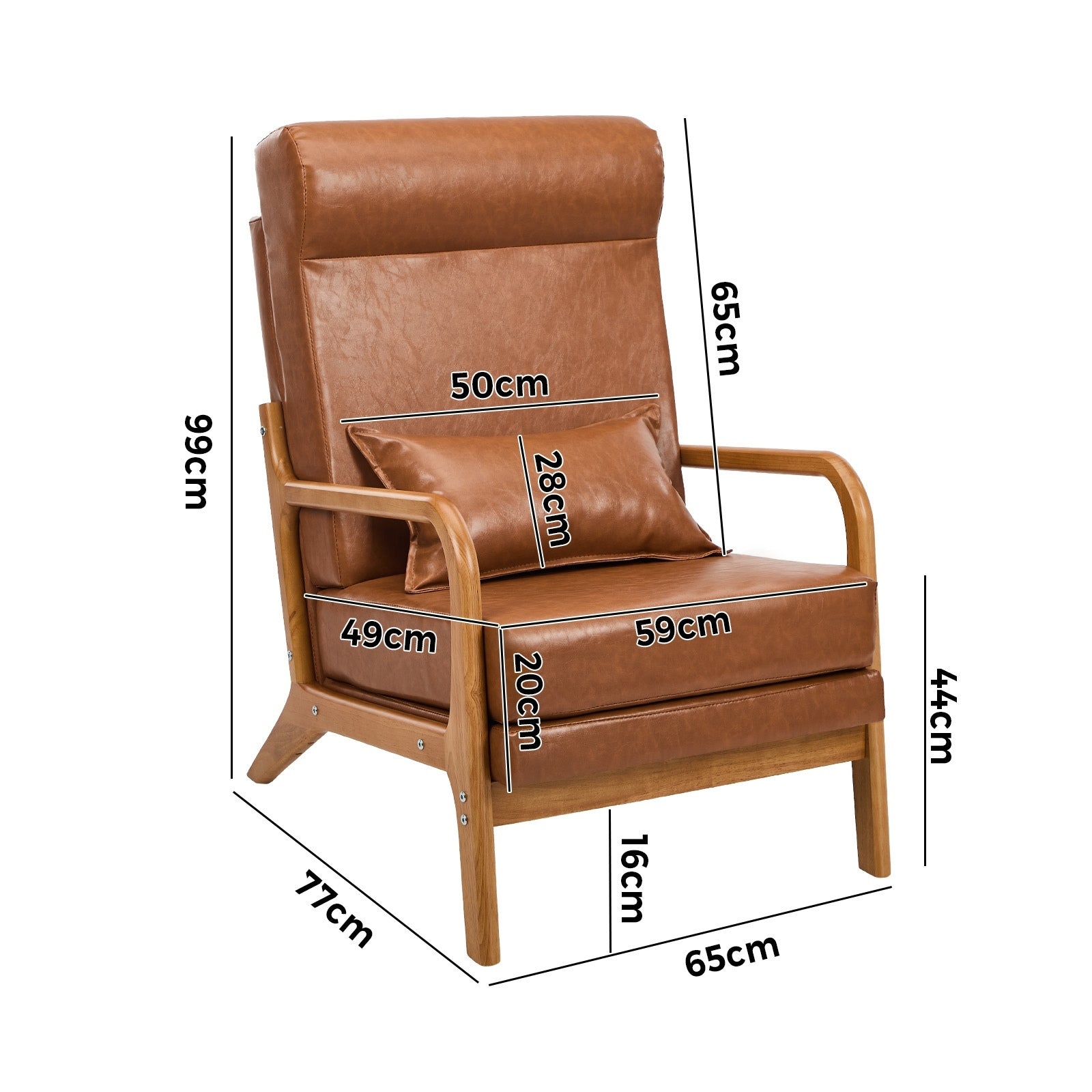Oikiture 2x Armchair PU Leather Lounge Chair with Lumbar Pillow Brown - Sunyee