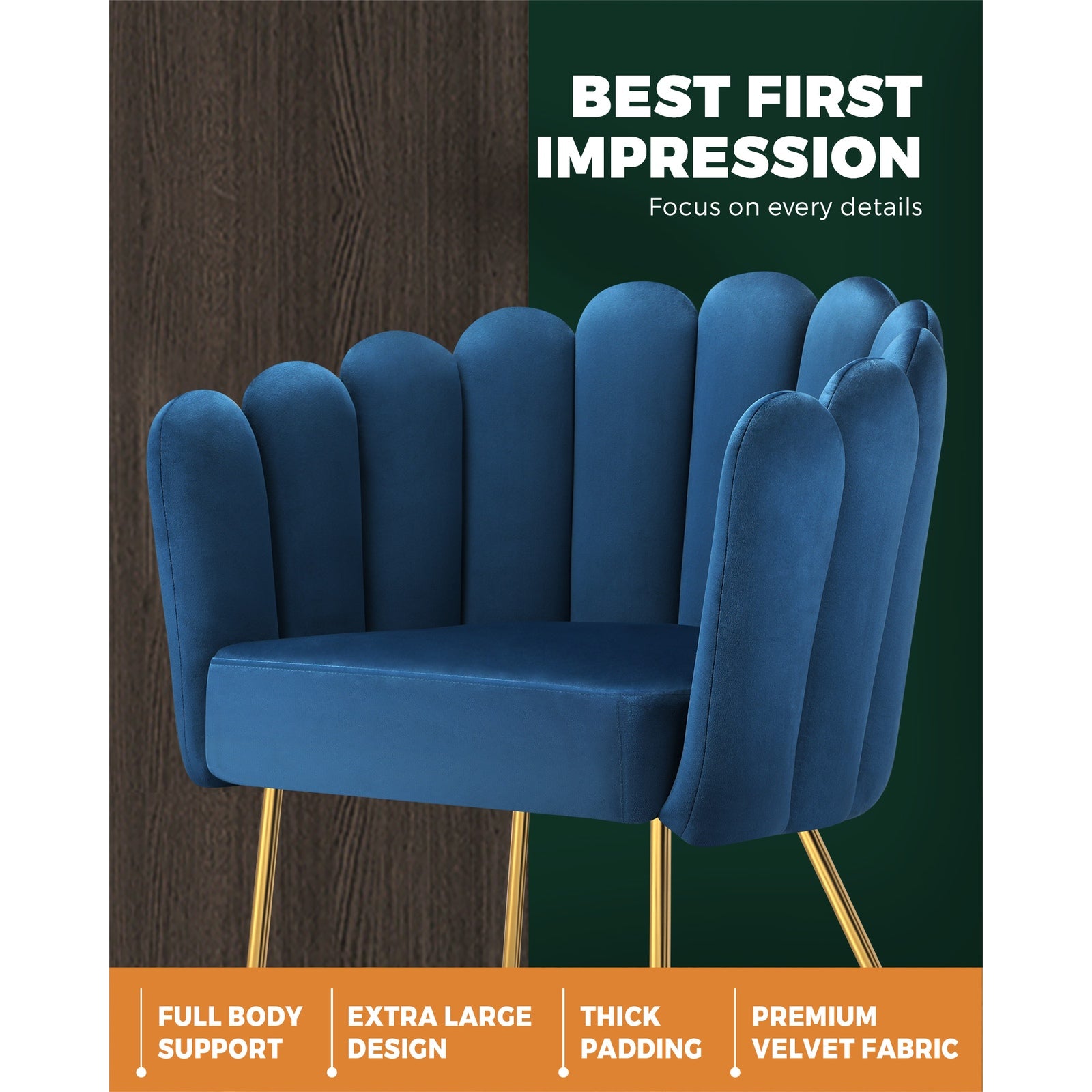 Oikiture Armchair Lounge Chair Accent Chairs Velvet Fabric Sofa Navy Blue - Sunyee