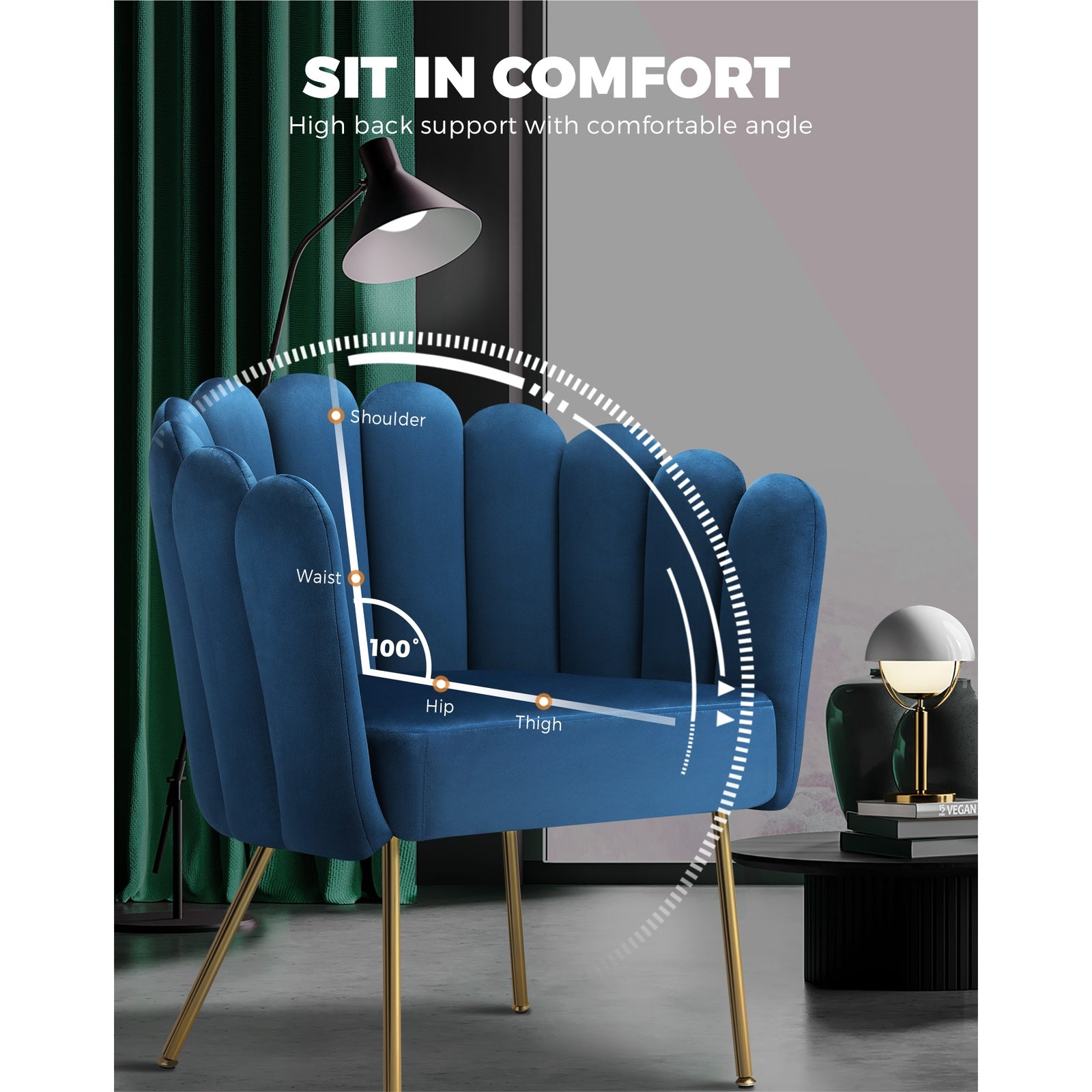 Oikiture Armchair Lounge Chair Accent Chairs Velvet Fabric Sofa Navy Blue - Sunyee