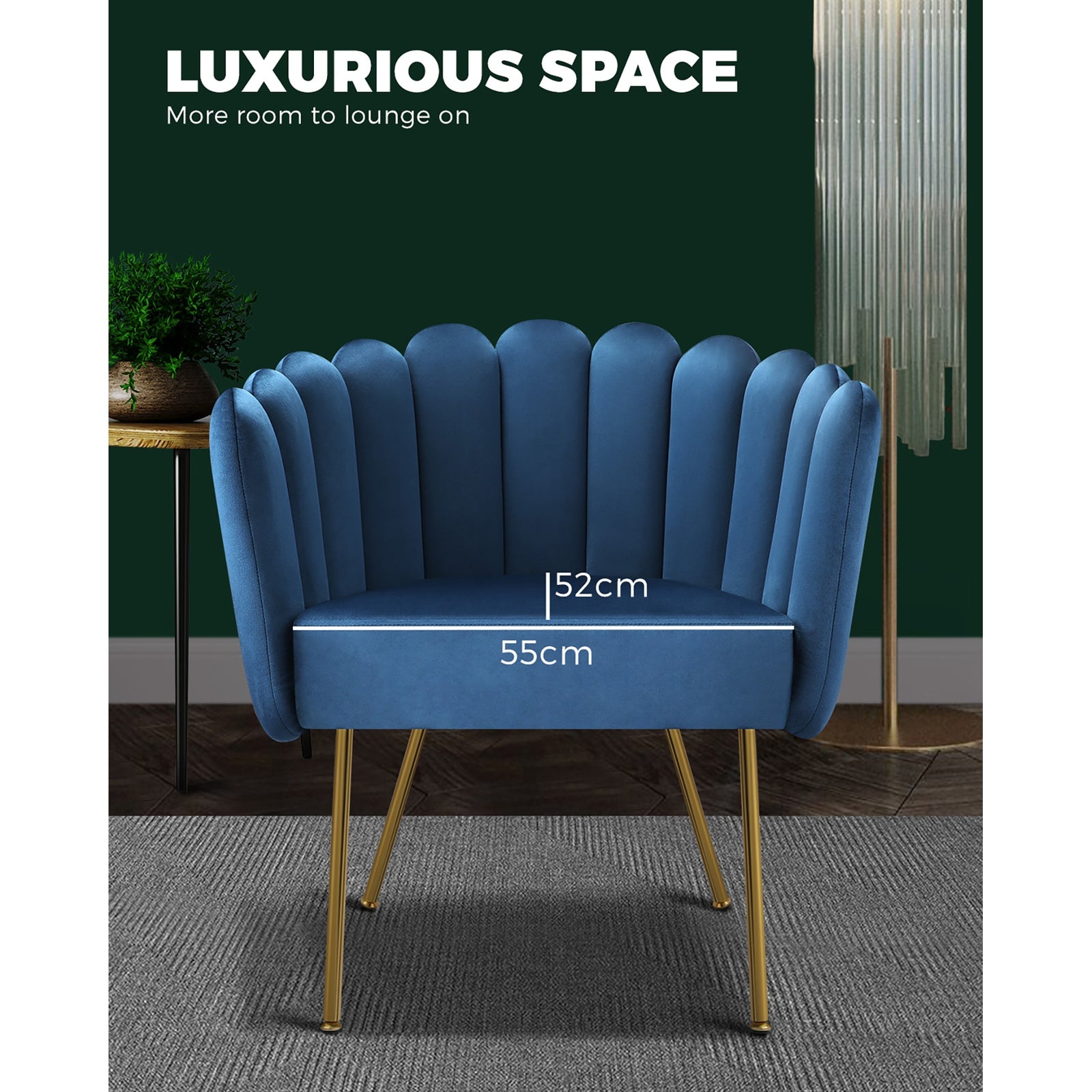 Oikiture Armchair Lounge Chair Accent Chairs Velvet Fabric Sofa Navy Blue - Sunyee