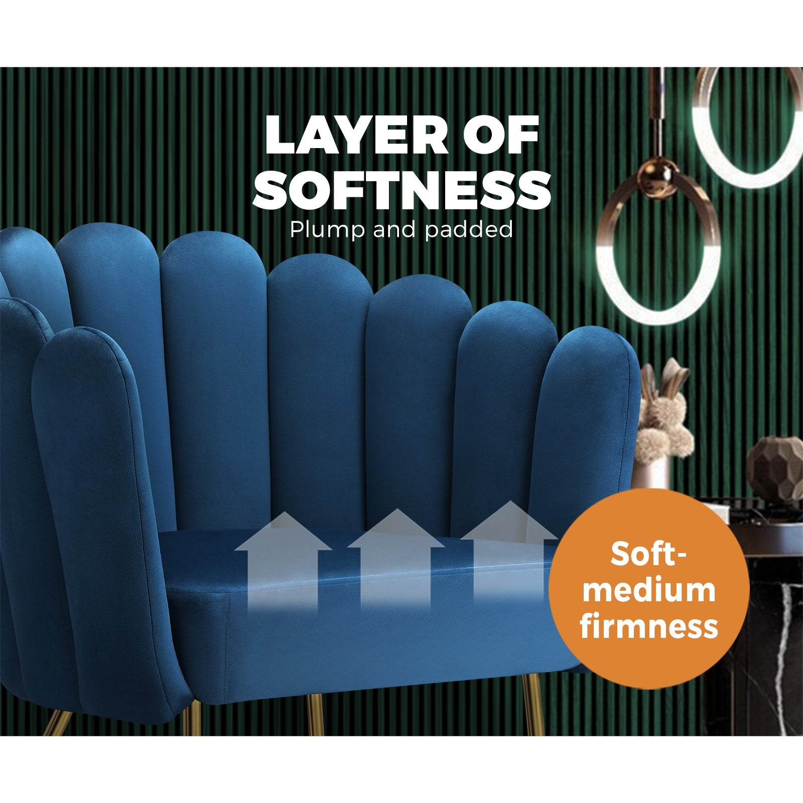 Oikiture Armchair Lounge Chair Accent Chairs Velvet Fabric Sofa Navy Blue - Sunyee