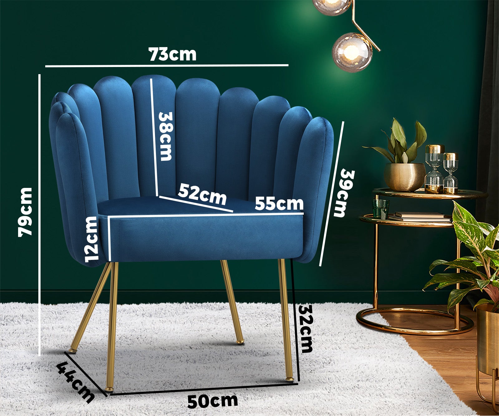 Oikiture Armchair Lounge Chair Accent Chairs Velvet Fabric Sofa Navy Blue - Sunyee