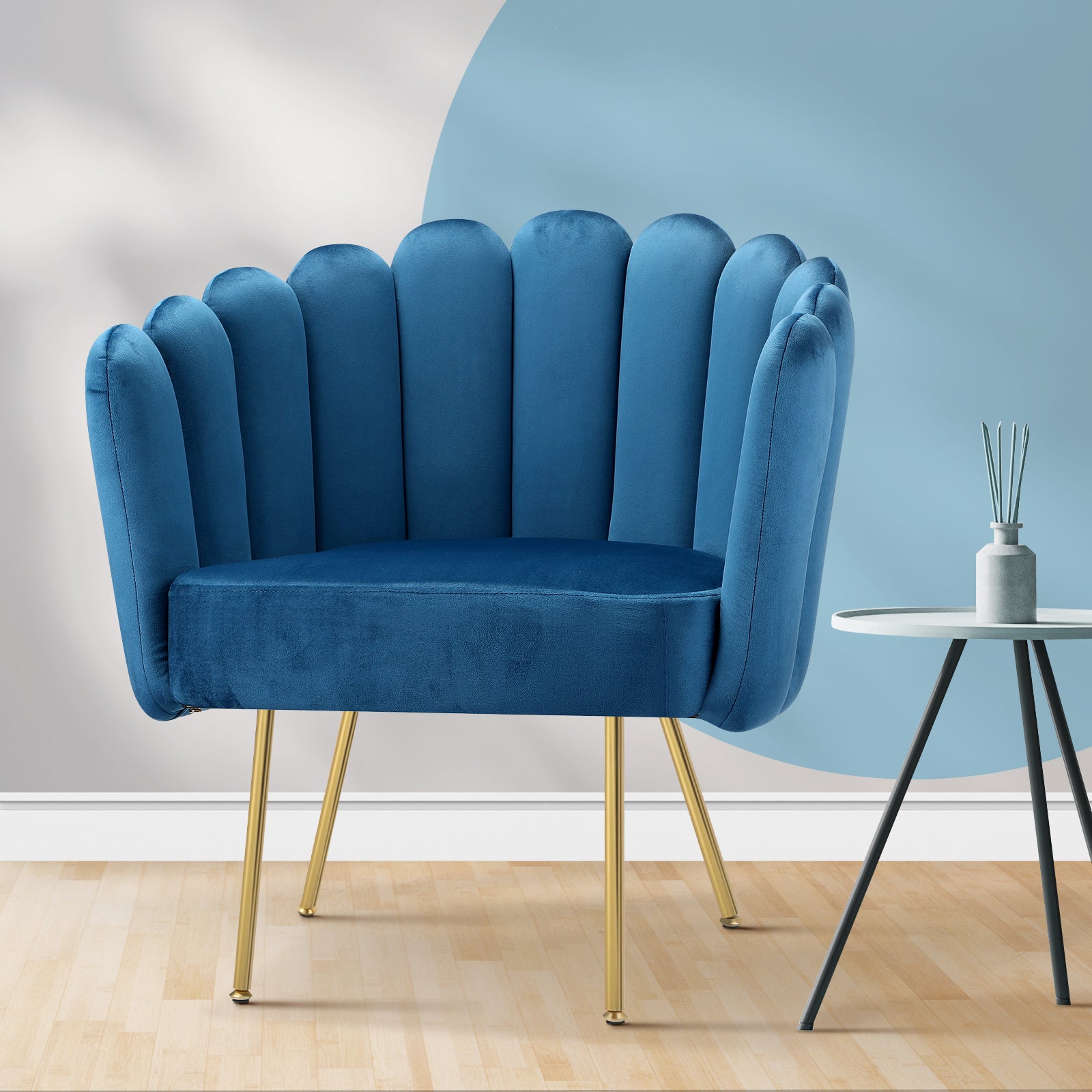 Oikiture Armchair Lounge Chair Accent Chairs Velvet Fabric Sofa Navy Blue - Sunyee