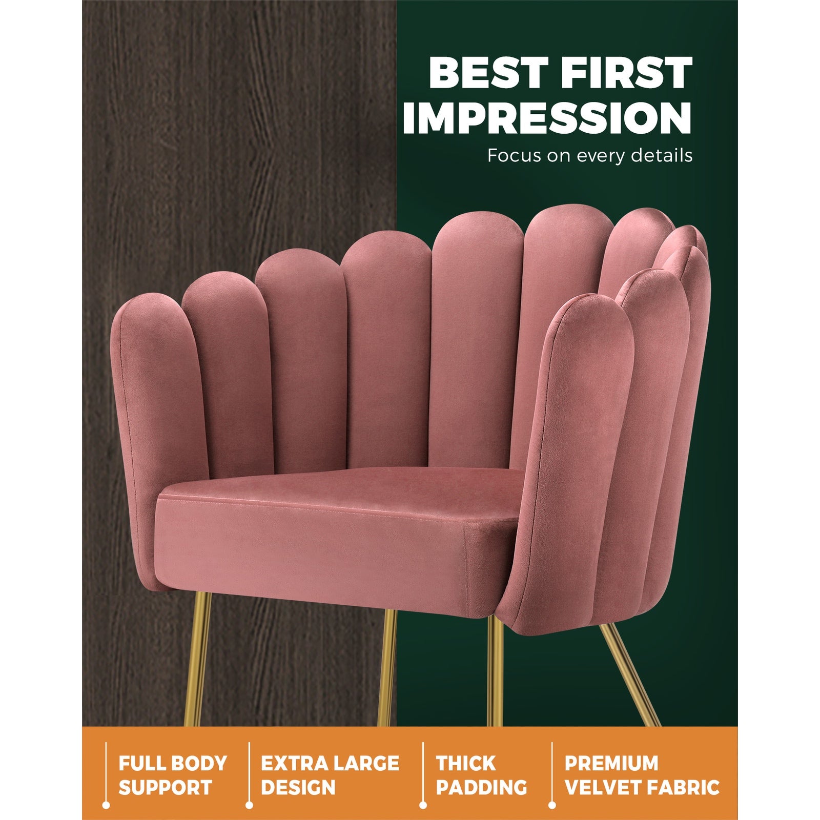 Oikiture Armchair Lounge Chair Accent Chairs Velvet Fabric Sofa Couches Pink - Sunyee