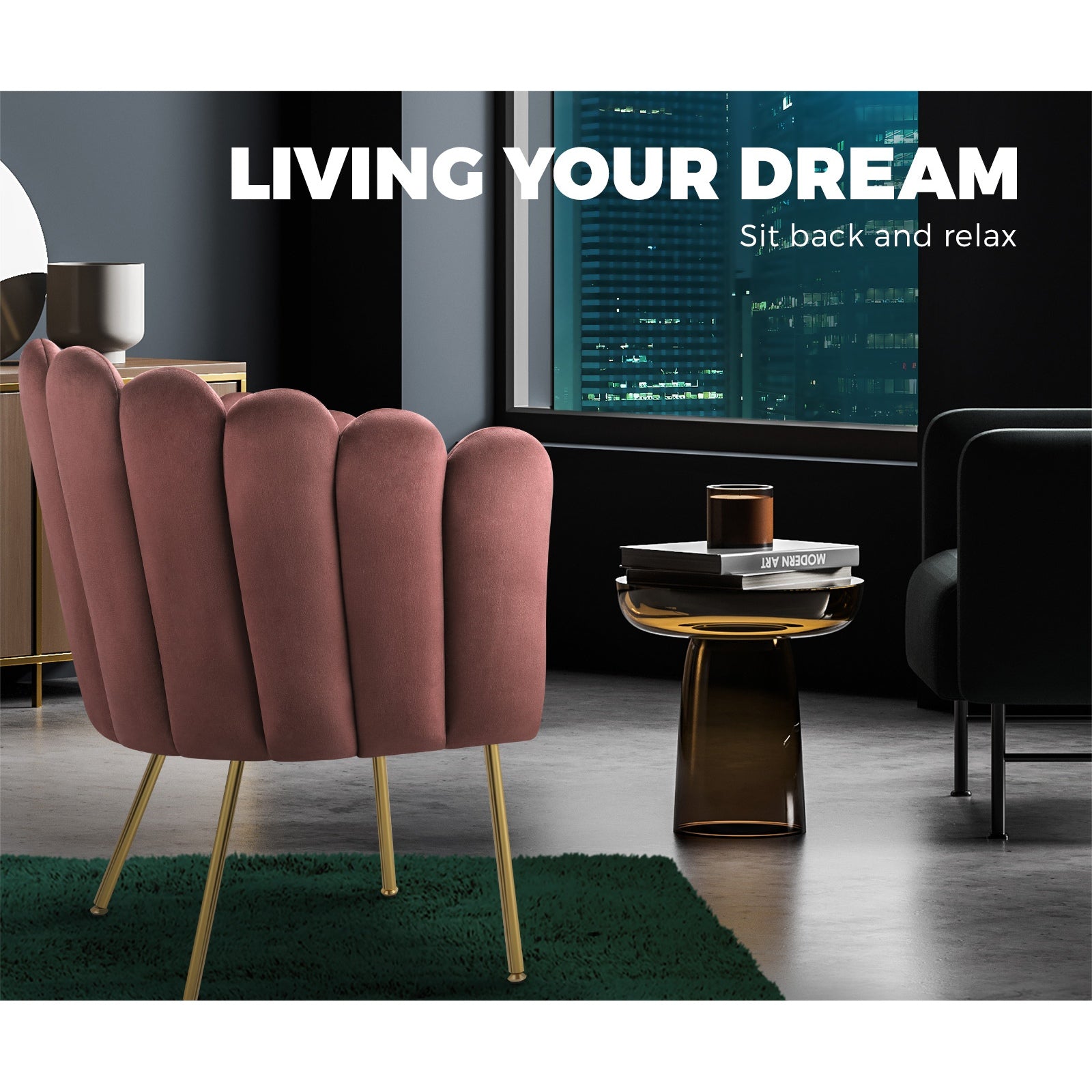 Oikiture Armchair Lounge Chair Accent Chairs Velvet Fabric Sofa Couches Pink - Sunyee