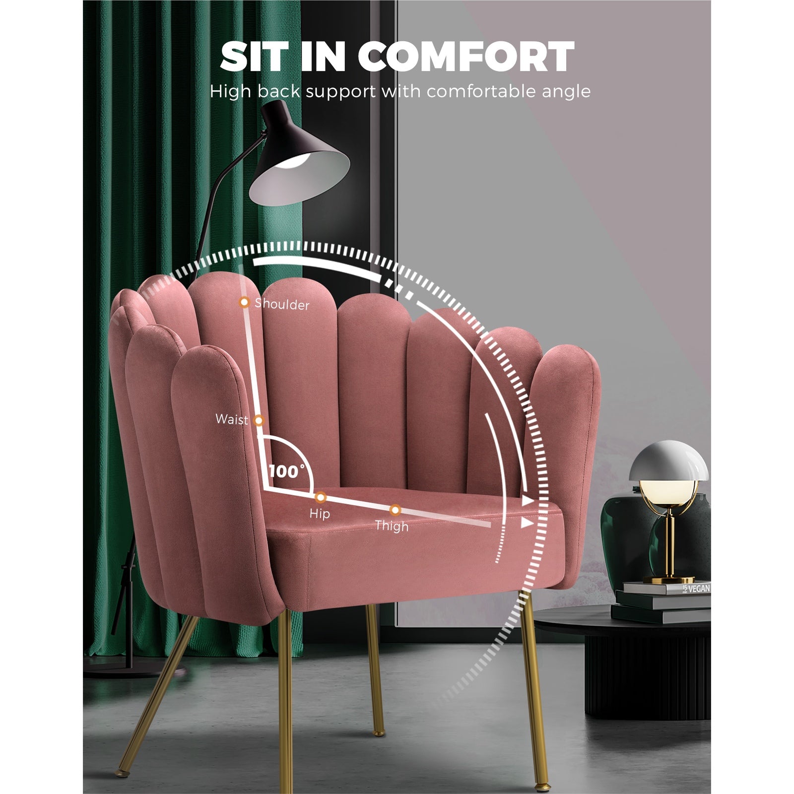 Oikiture Armchair Lounge Chair Accent Chairs Velvet Fabric Sofa Couches Pink - Sunyee