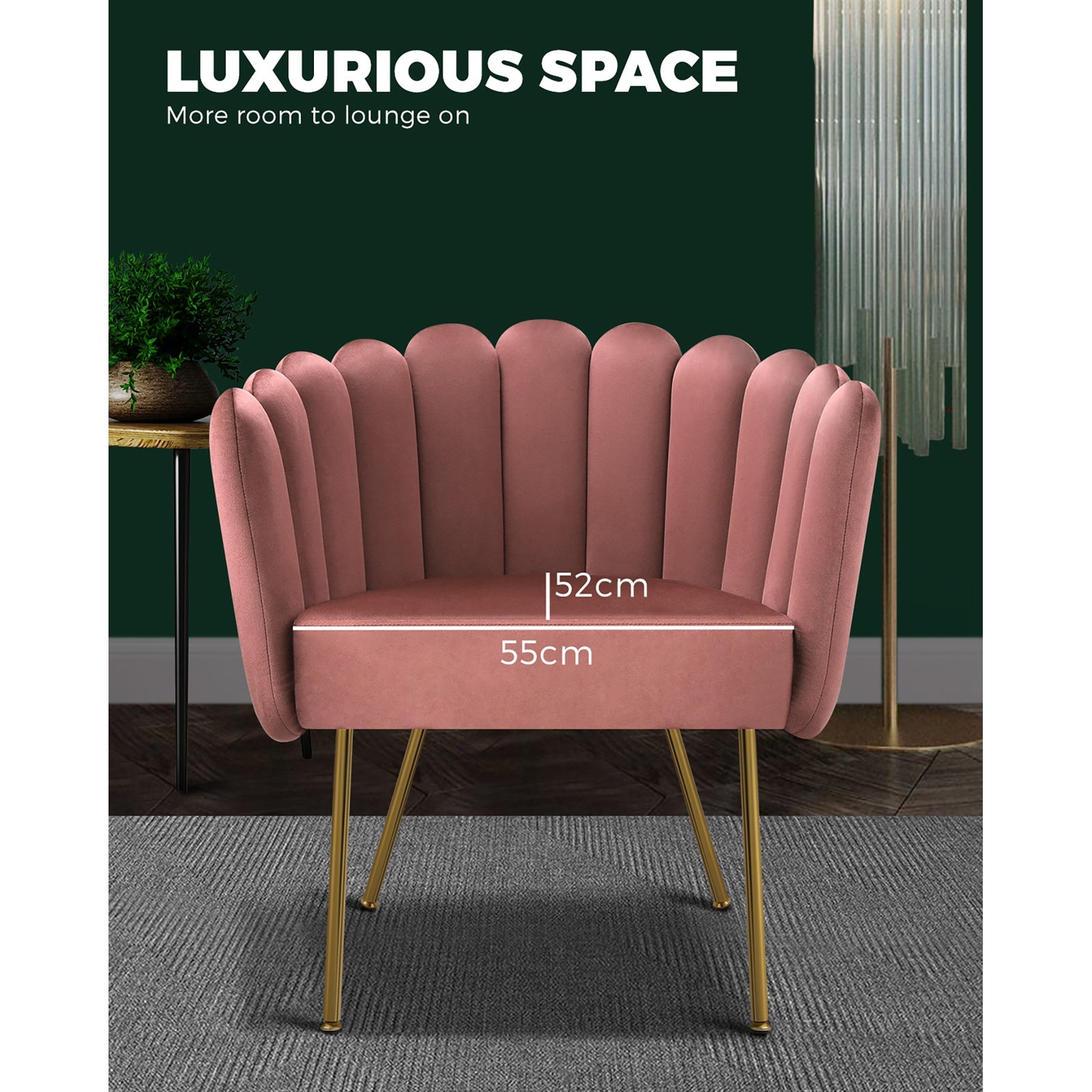 Oikiture Armchair Lounge Chair Accent Chairs Velvet Fabric Sofa Couches Pink - Sunyee