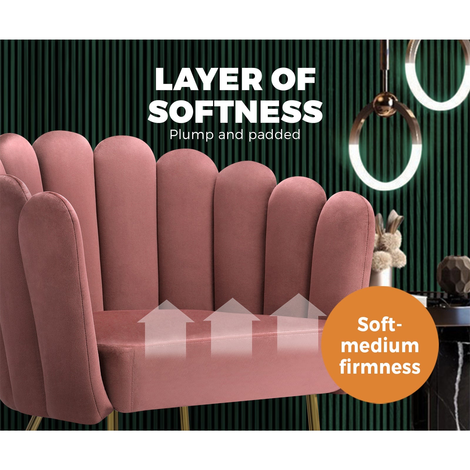 Oikiture Armchair Lounge Chair Accent Chairs Velvet Fabric Sofa Couches Pink - Sunyee