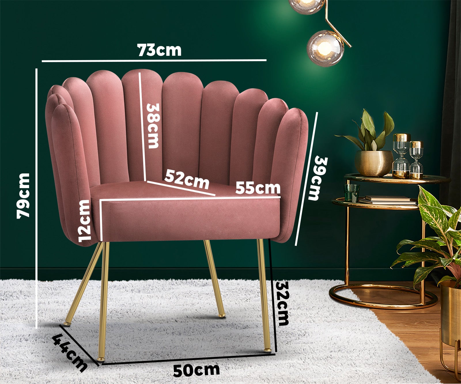 Oikiture Armchair Lounge Chair Accent Chairs Velvet Fabric Sofa Couches Pink - Sunyee