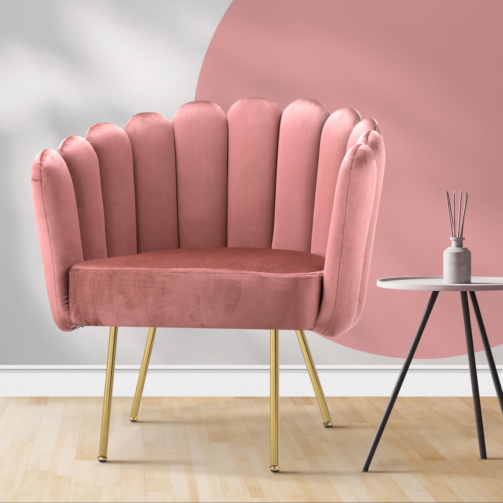 Oikiture Armchair Lounge Chair Accent Chairs Velvet Fabric Sofa Couches Pink - Sunyee