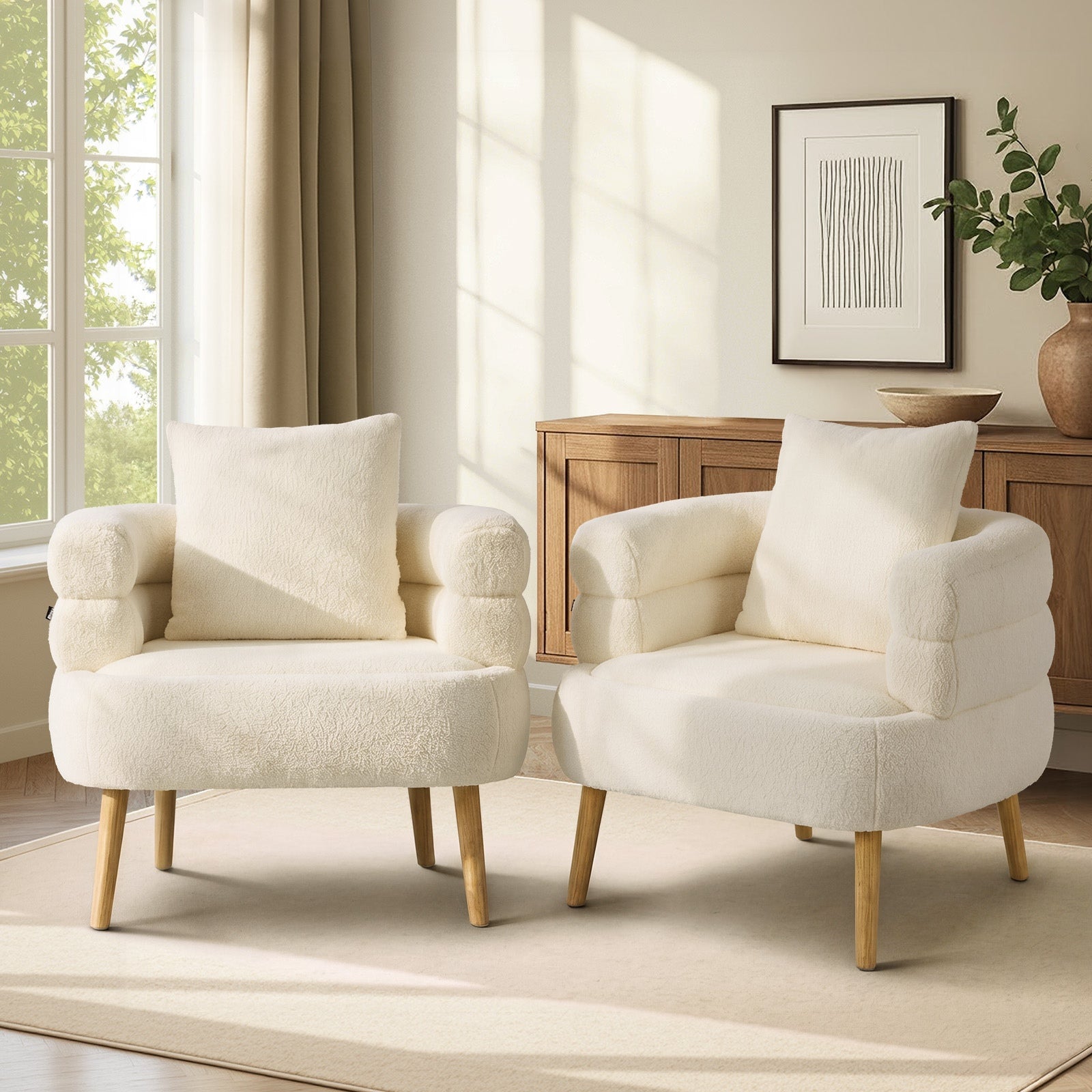 Oikiture 2x Armchair Tub Chair Single Accent Armchairs Sofa Lounge Couch White