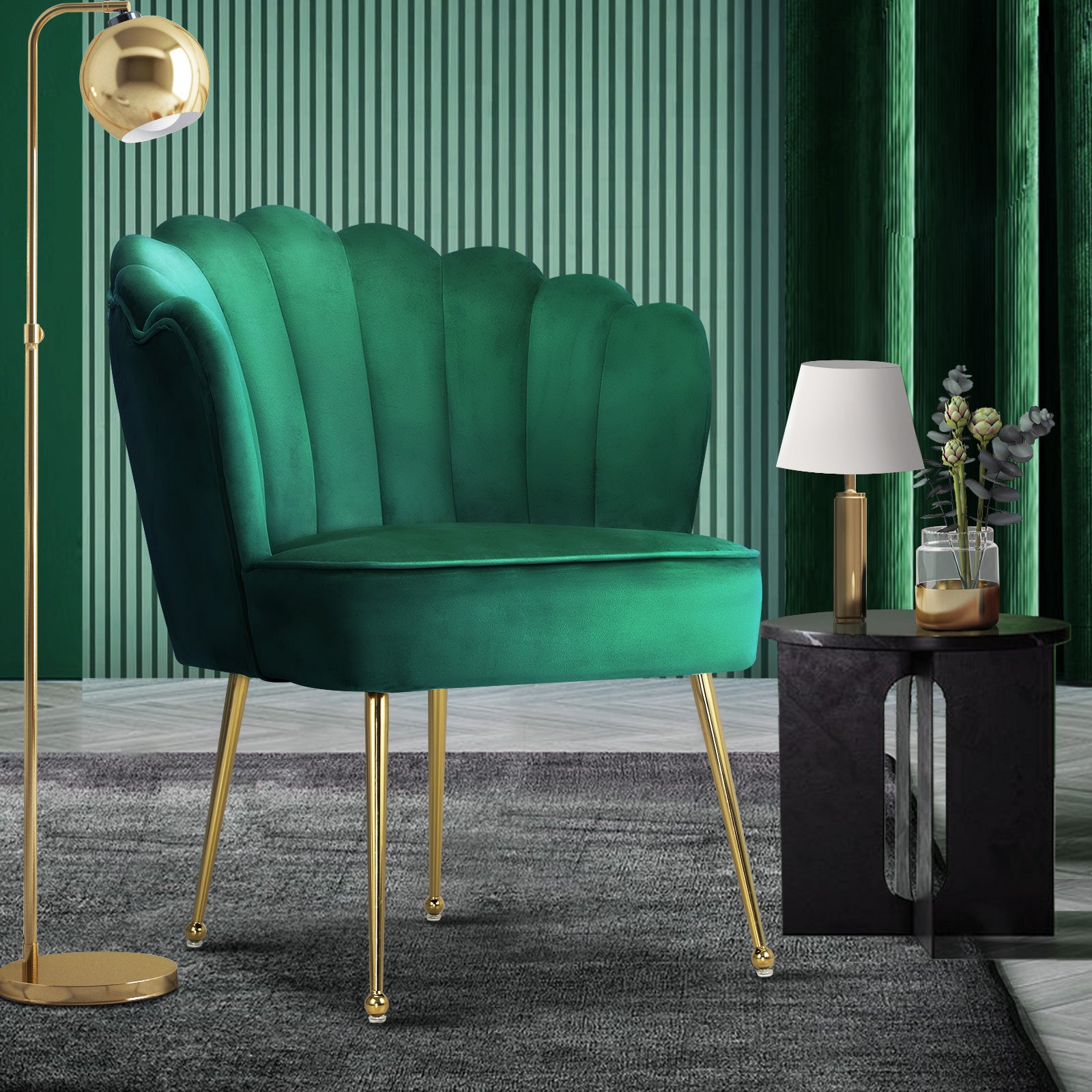 Oikiture Armchair Lounge Sofa Chair Fabric Accent Chairs Armchairs Couches Green - Sunyee