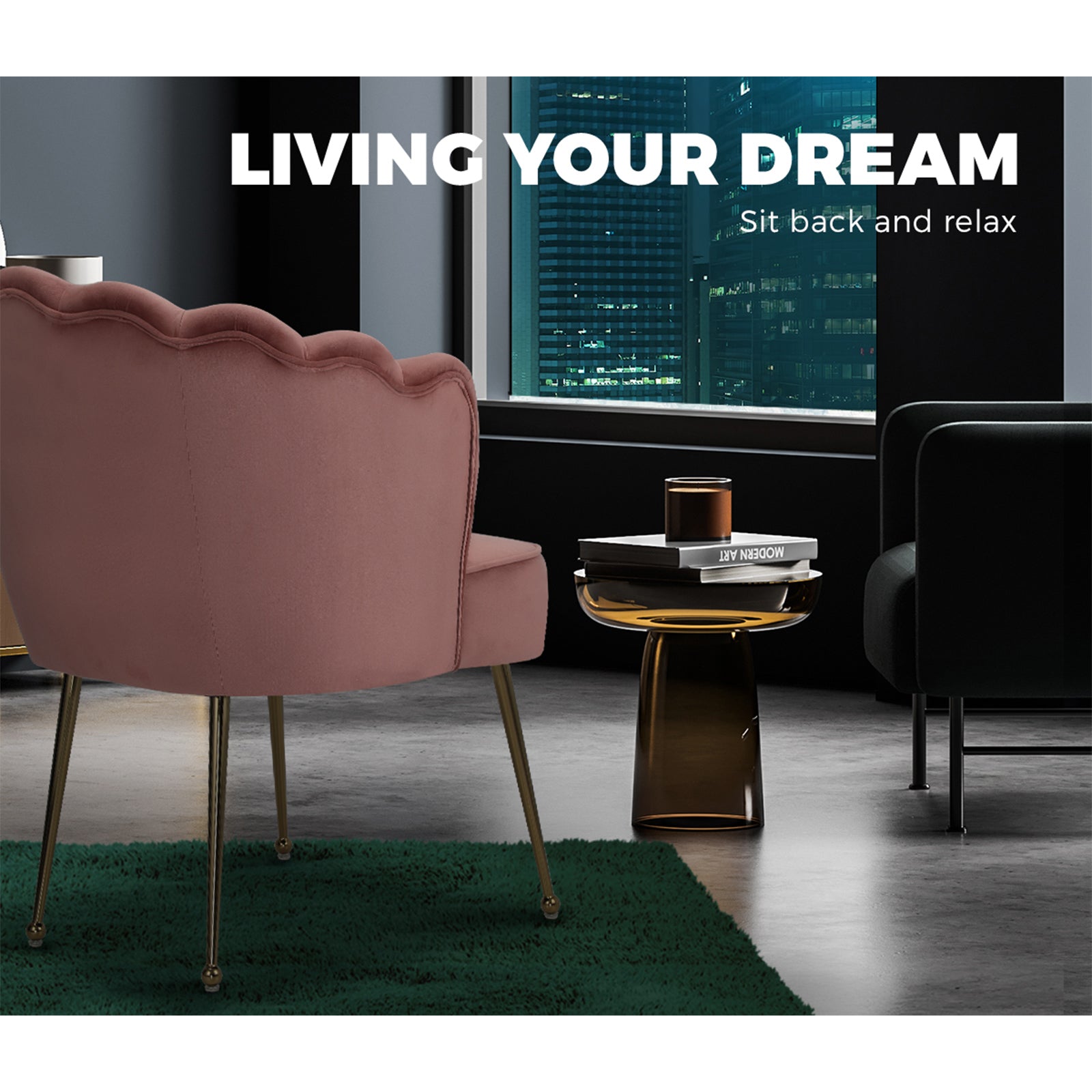 Oikiture Armchair Lounge Sofa Chair Accent Fabric Chairs Armchairs Couches Pink - Sunyee