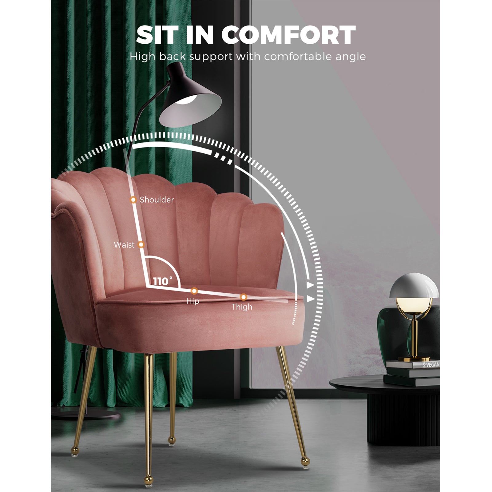 Oikiture Armchair Lounge Sofa Chair Accent Fabric Chairs Armchairs Couches Pink - Sunyee