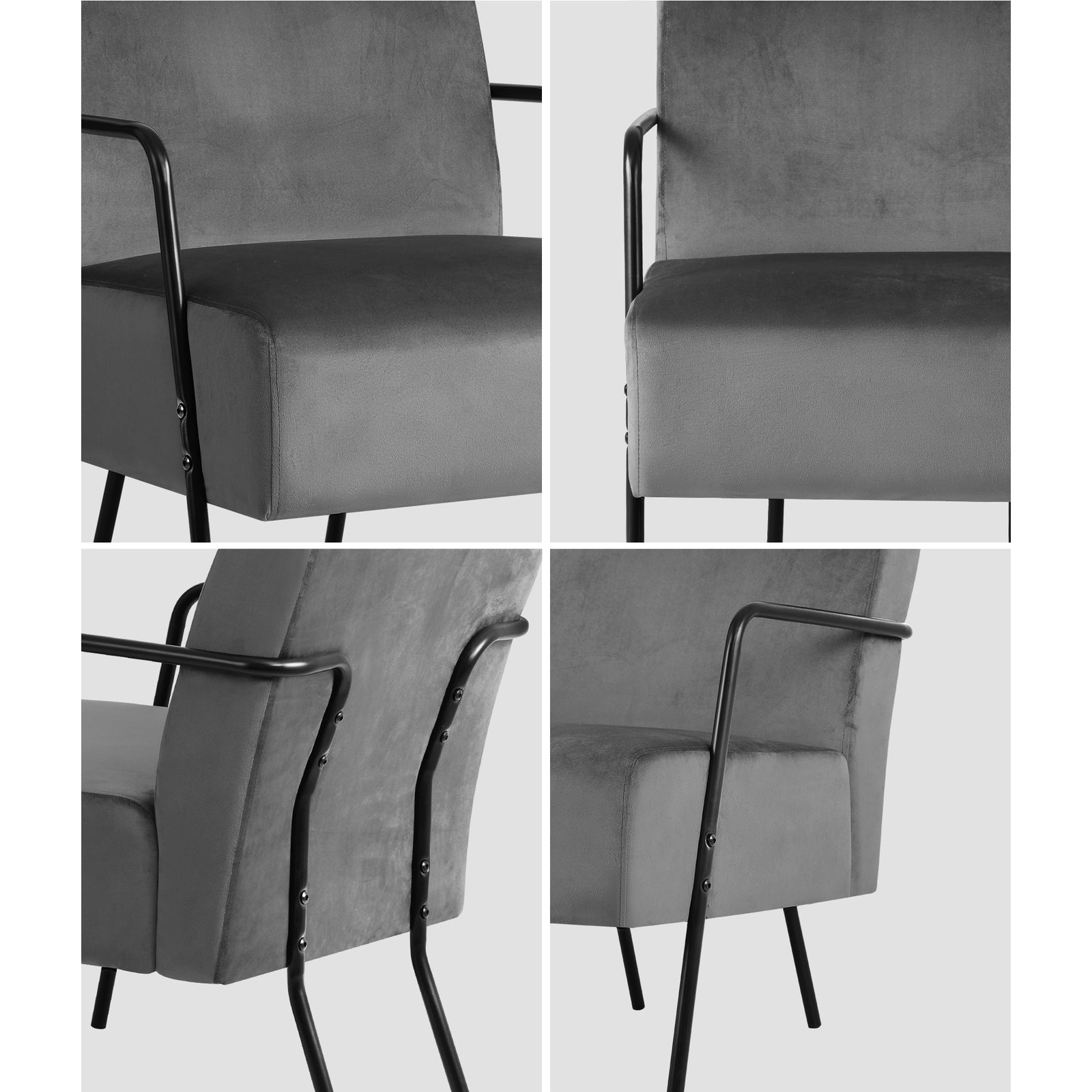 Oikiture Velvet Armchair Accent Chairs Sofa Lounge Upholstered Tub Chair Grey - Sunyee