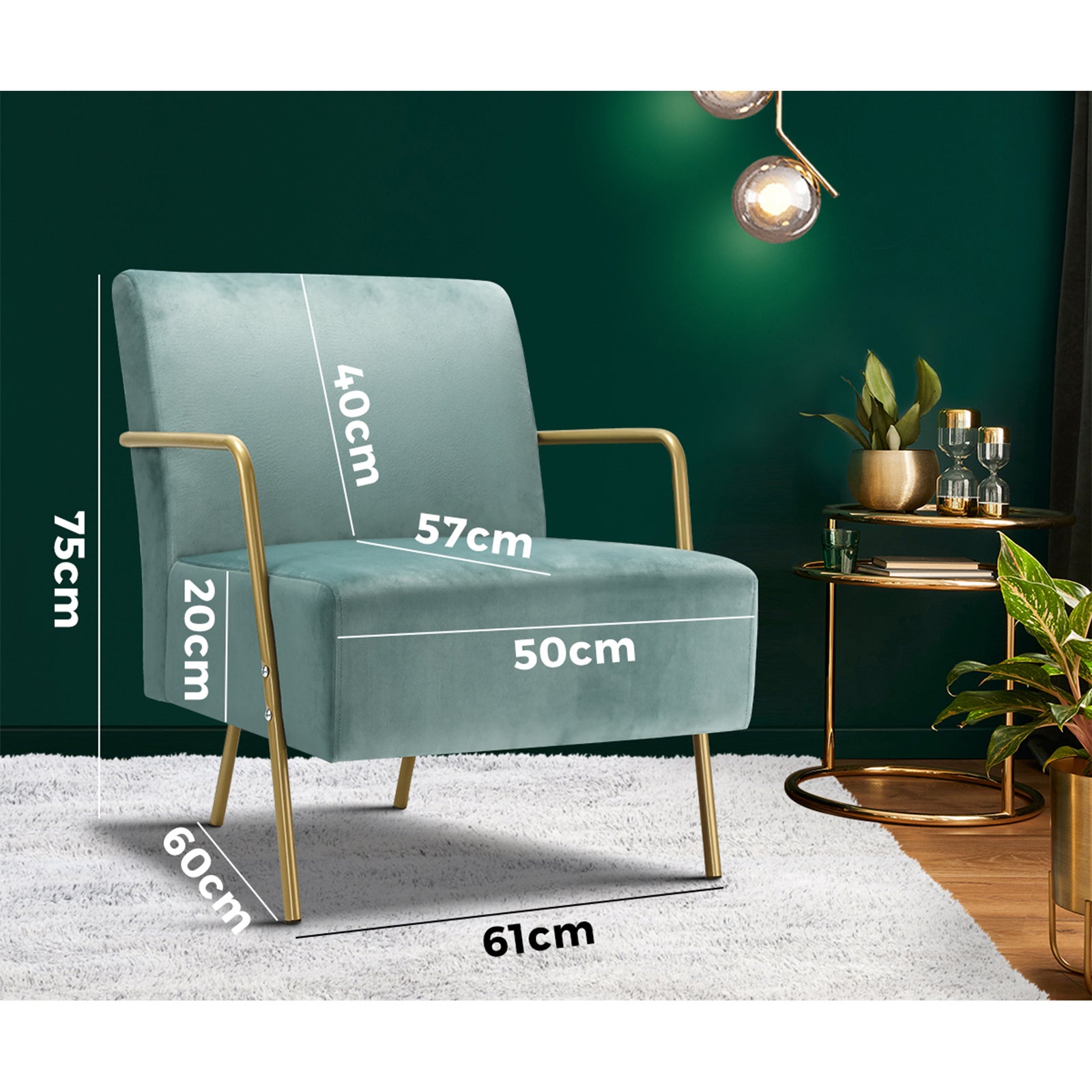 Oikiture Armchair Lounge Sofa Chair Fabric Accent Chairs Armchairs Couches Blue - Sunyee