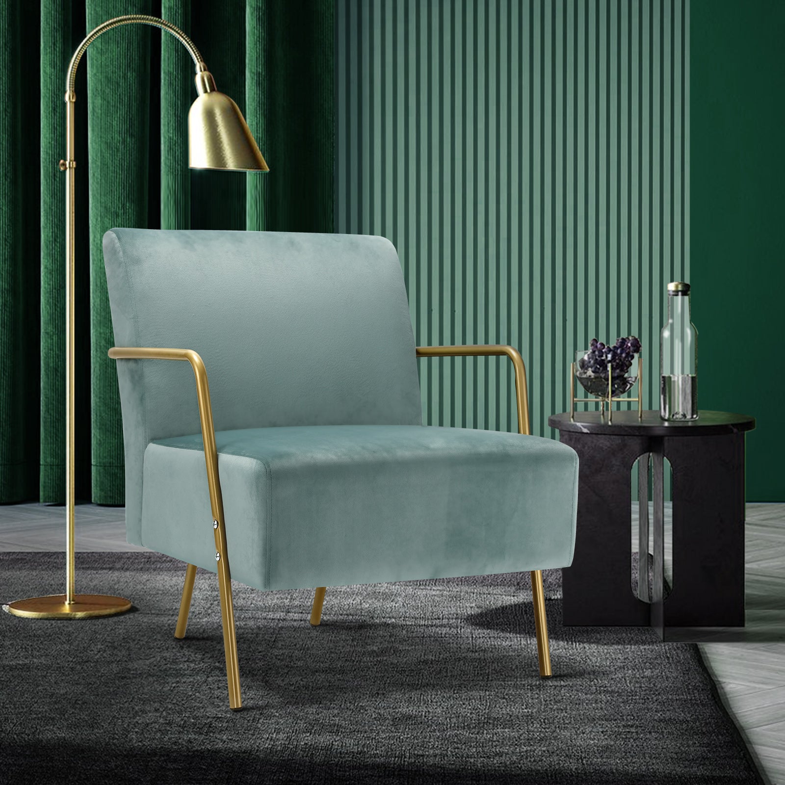 Oikiture Armchair Lounge Sofa Chair Fabric Accent Chairs Armchairs Couches Blue - Sunyee