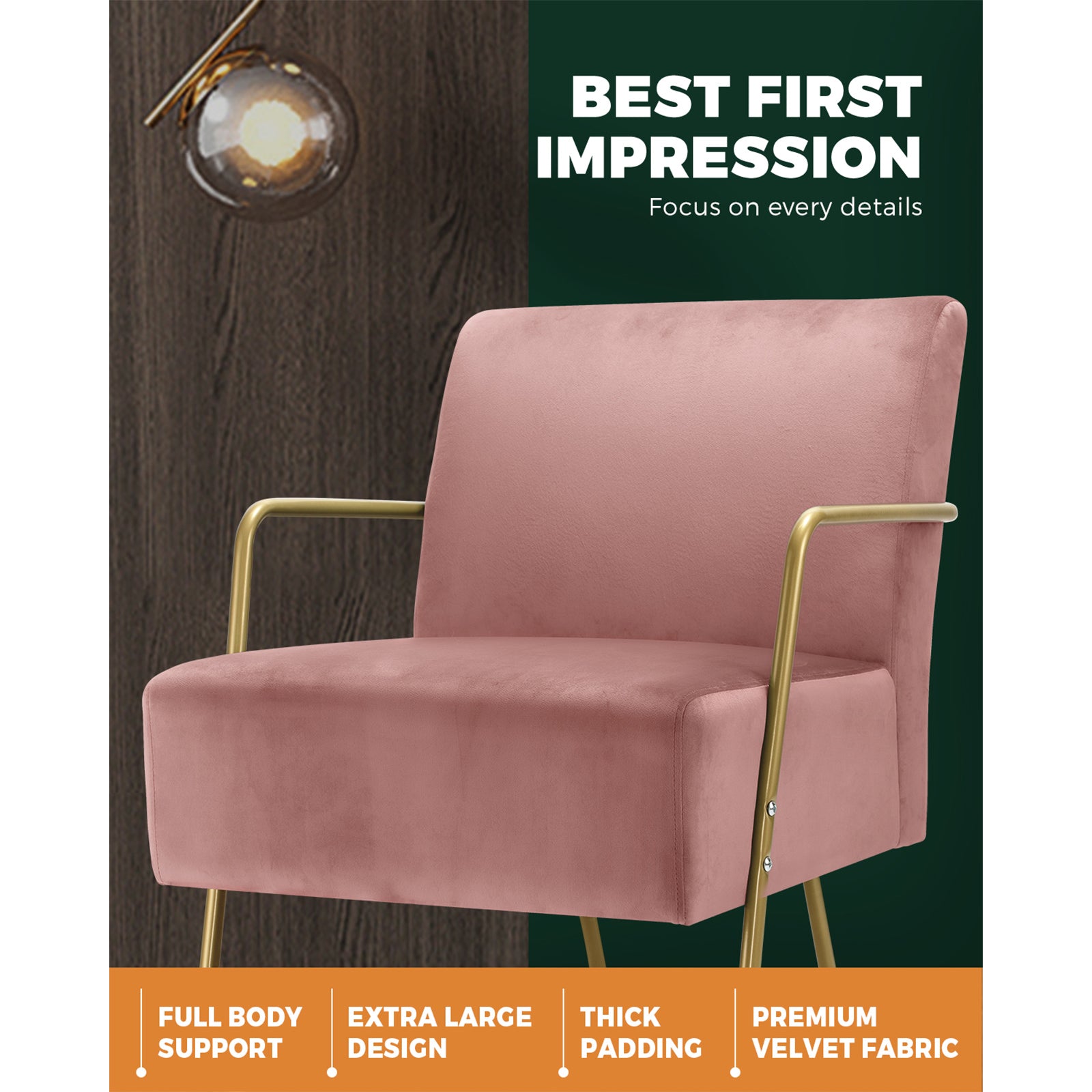 Oikiture Armchair Lounge Sofa Chair Fabric Accent Chairs Armchairs Couches Pink - Sunyee