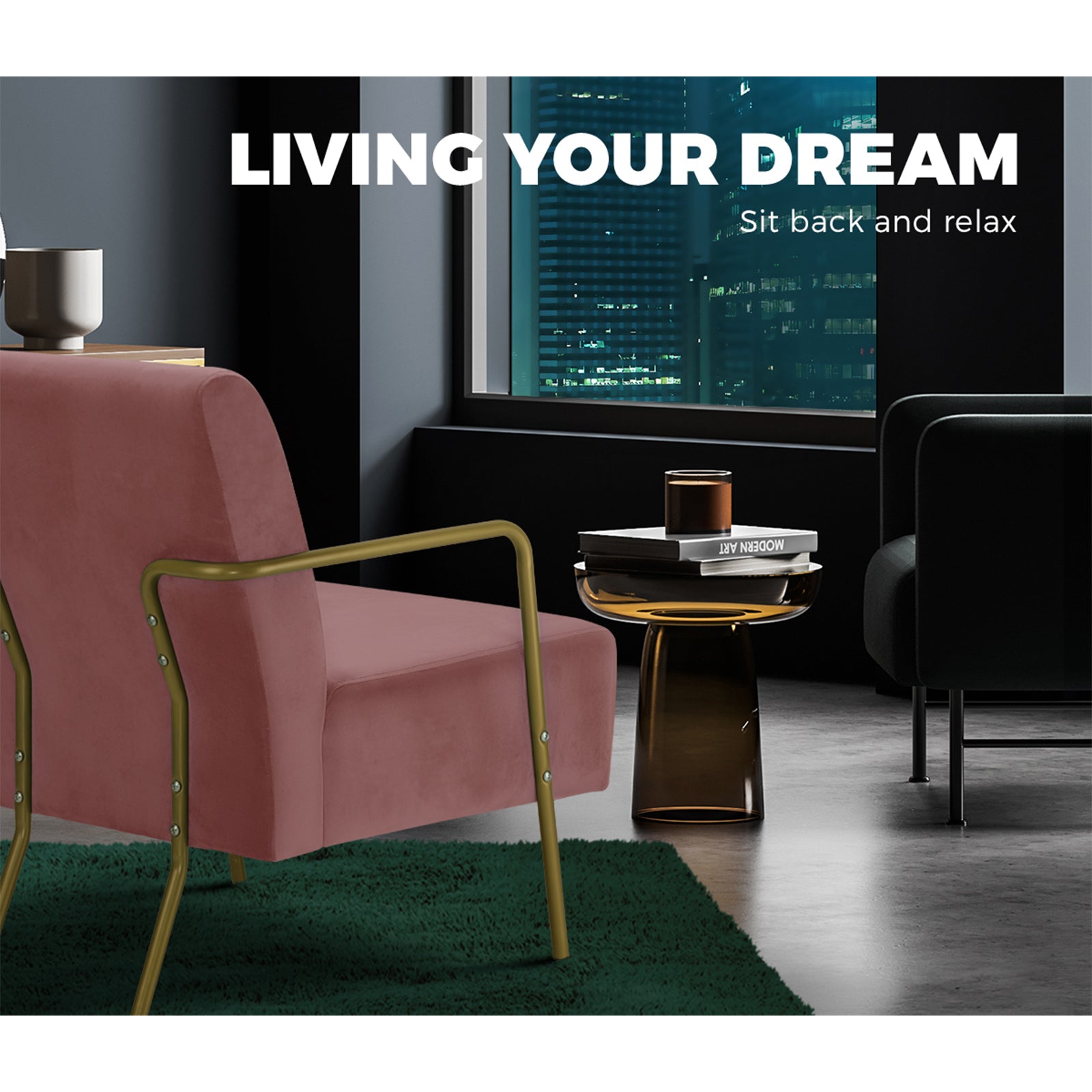 Oikiture Armchair Lounge Sofa Chair Fabric Accent Chairs Armchairs Couches Pink - Sunyee