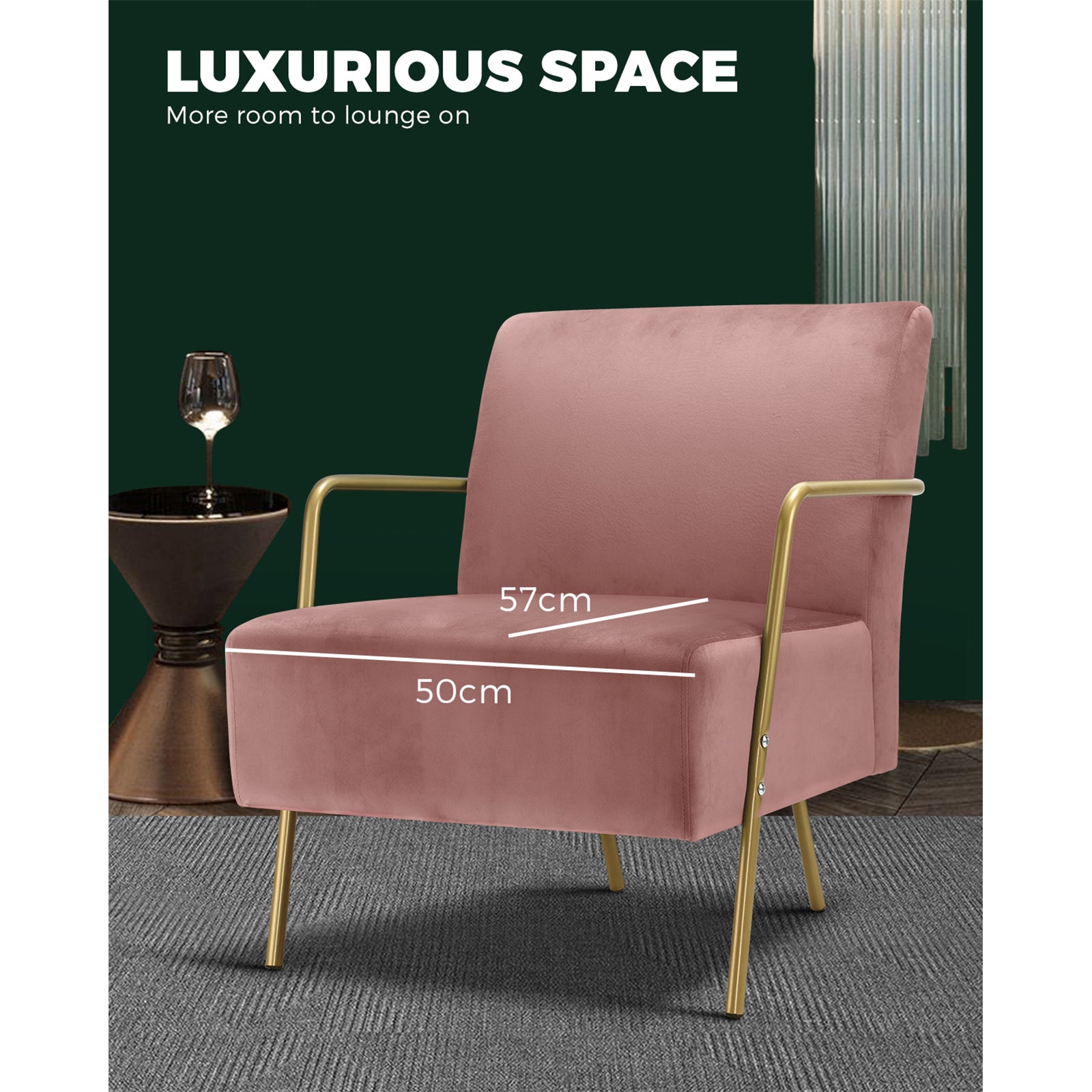 Oikiture Armchair Lounge Sofa Chair Fabric Accent Chairs Armchairs Couches Pink - Sunyee