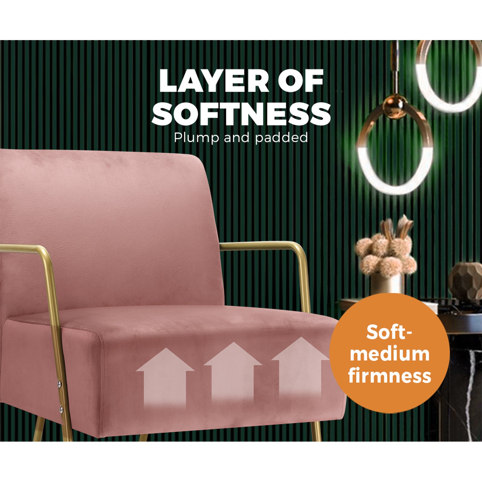 Oikiture Armchair Lounge Sofa Chair Fabric Accent Chairs Armchairs Couches Pink - Sunyee