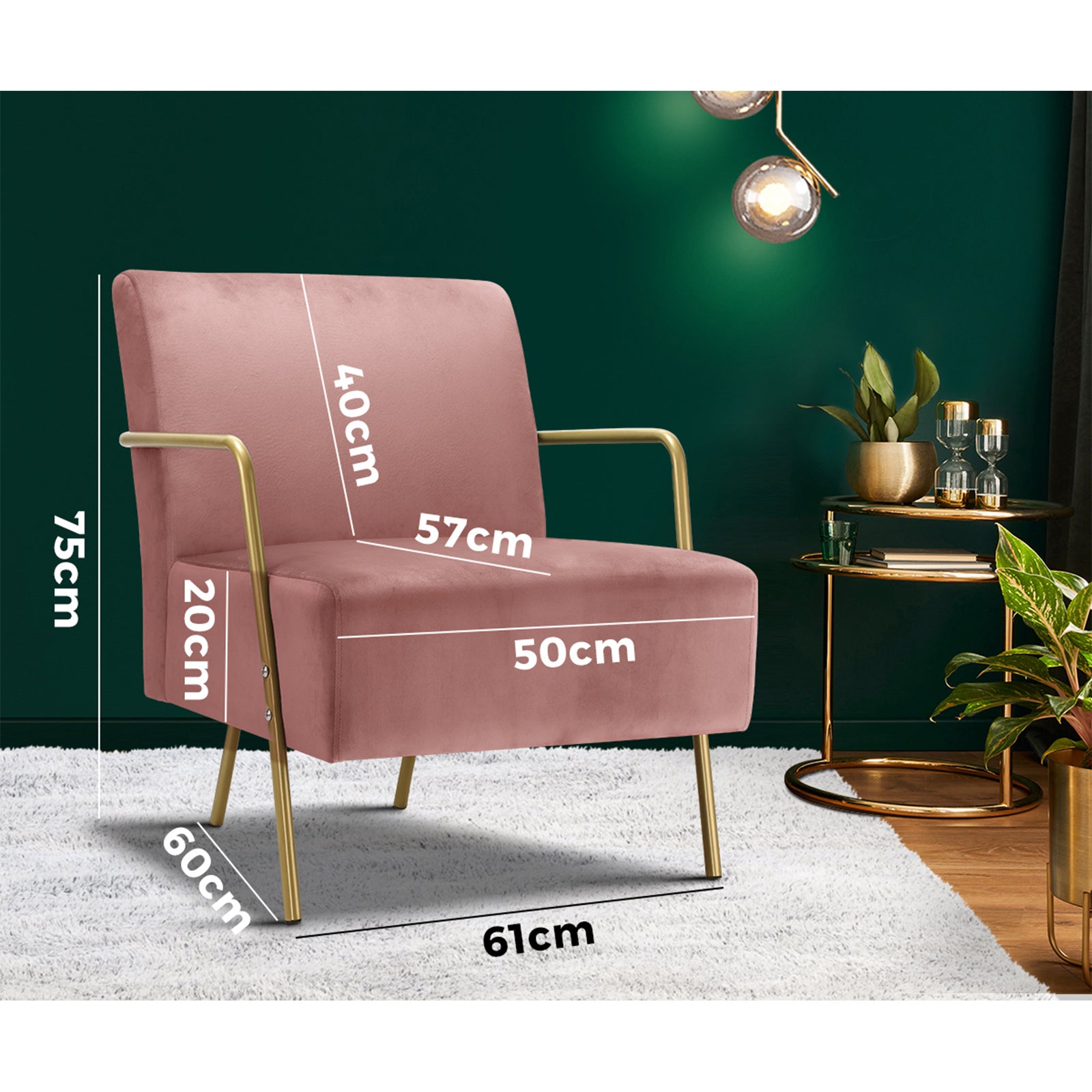 Oikiture Armchair Lounge Sofa Chair Fabric Accent Chairs Armchairs Couches Pink - Sunyee