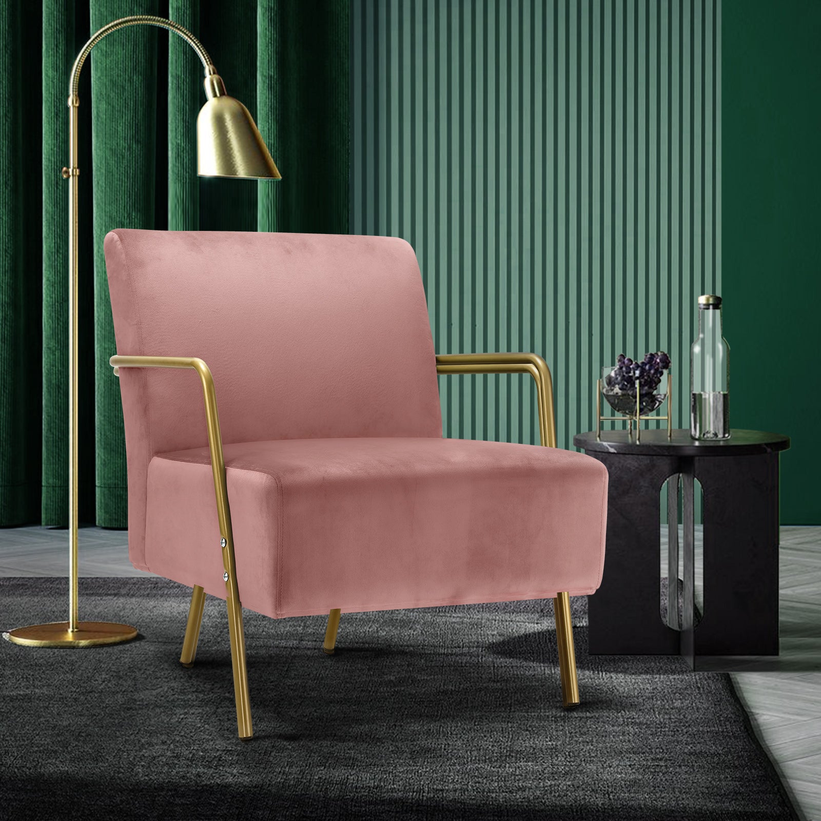 Oikiture Armchair Lounge Sofa Chair Fabric Accent Chairs Armchairs Couches Pink - Sunyee