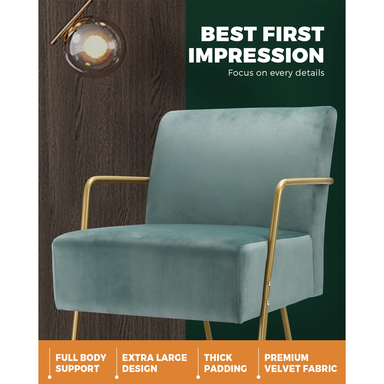 Oikiture Armchair Lounge Chair Armchairs Velvet Accent Arm Chairs Sofa Couches - Sunyee