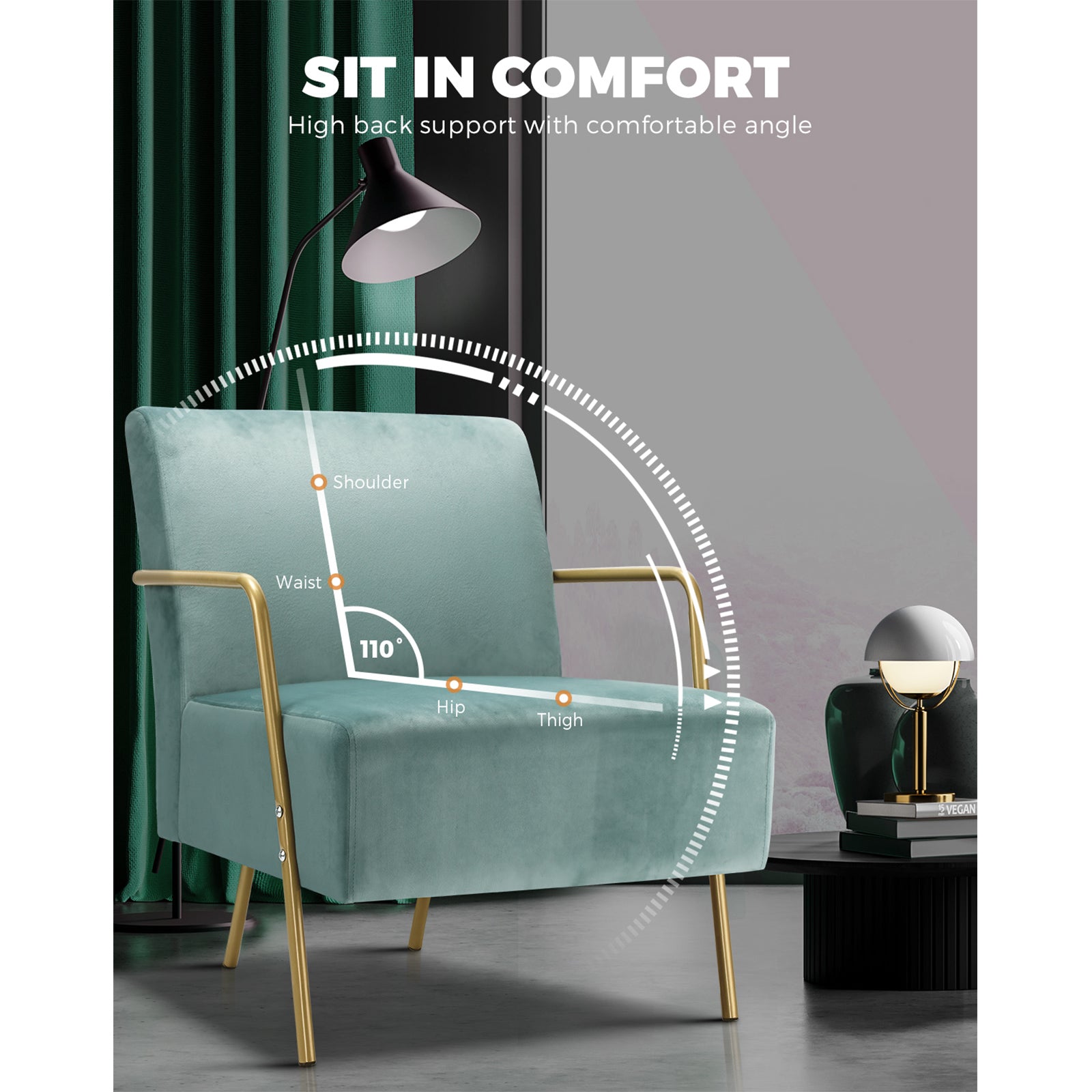 Oikiture Armchair Lounge Chair Armchairs Velvet Accent Arm Chairs Sofa Couches - Sunyee