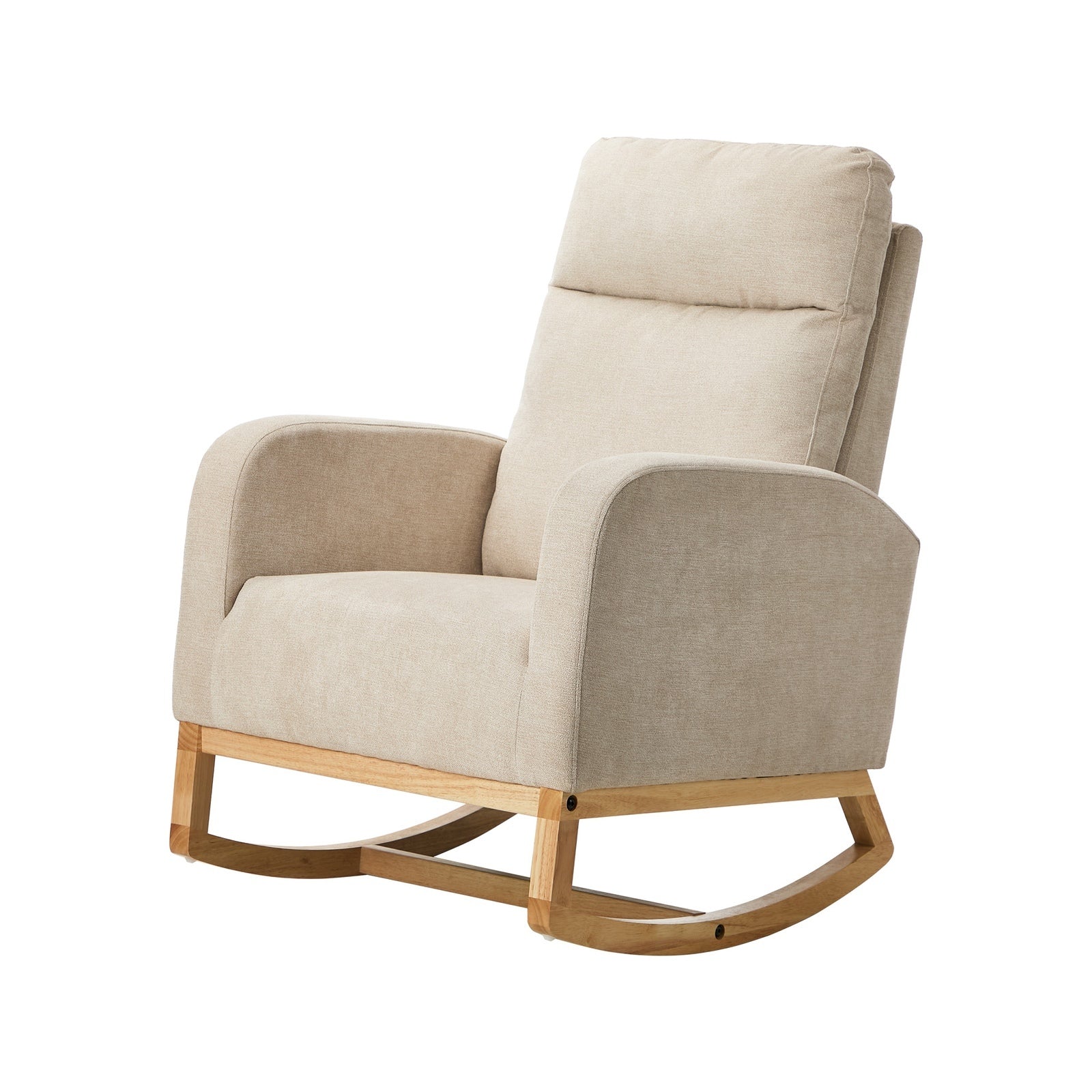 Oikiture 2x Rocking Armchair Linen Fabric Lounge Chair Accent Chair Beige - Sunyee