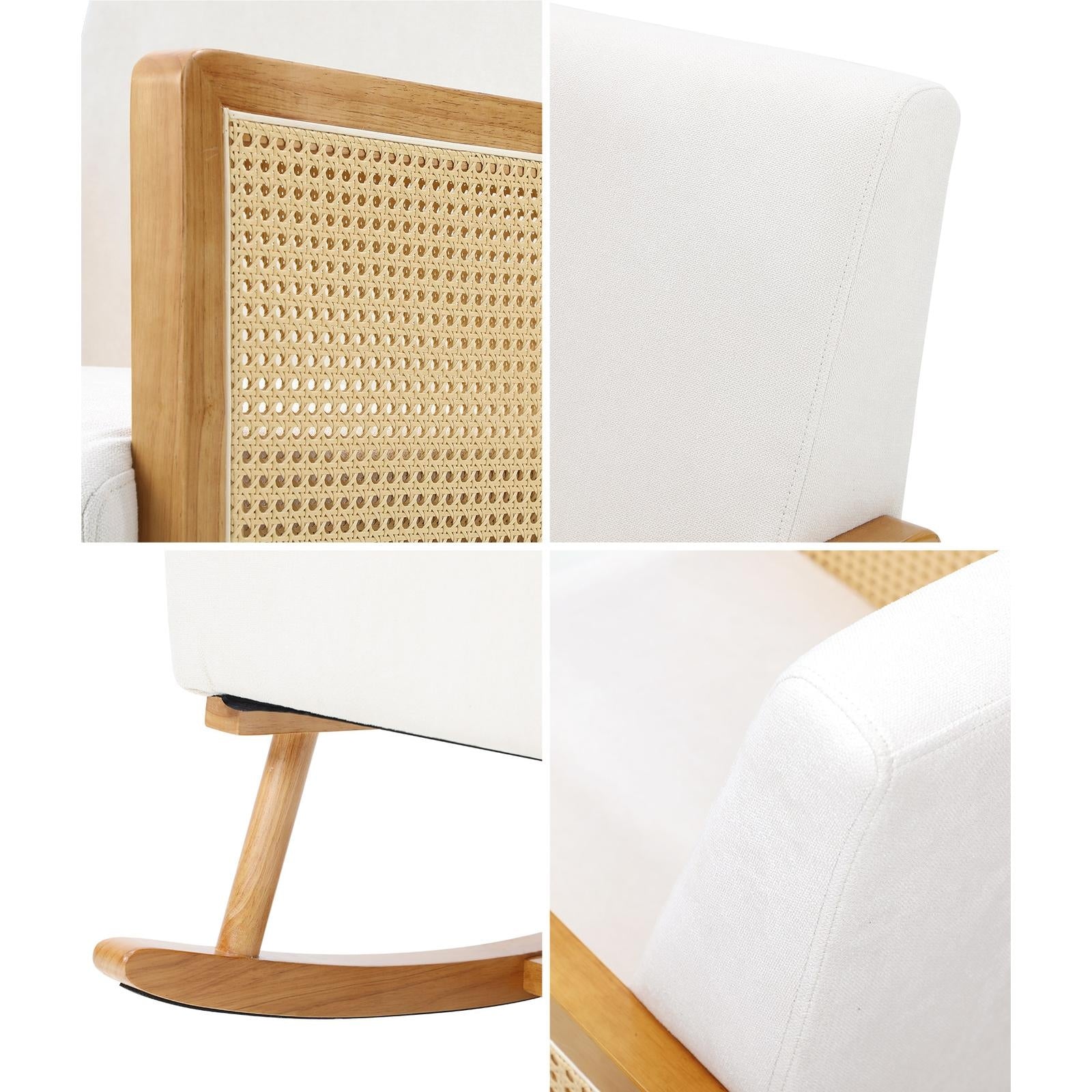 Oikiture 2x Rocking Chair Nursing Armchair Linen Accent Chairs PE Rattan Beige - Sunyee