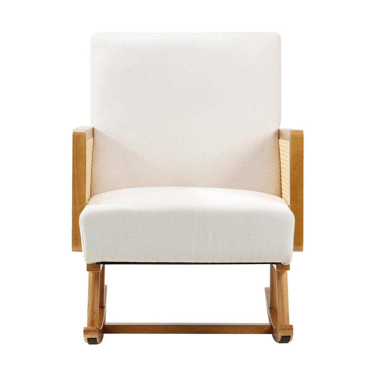 Oikiture 3x Rocking Chair Nursing Armchair Linen Accent Chairs PE Rattan Beige