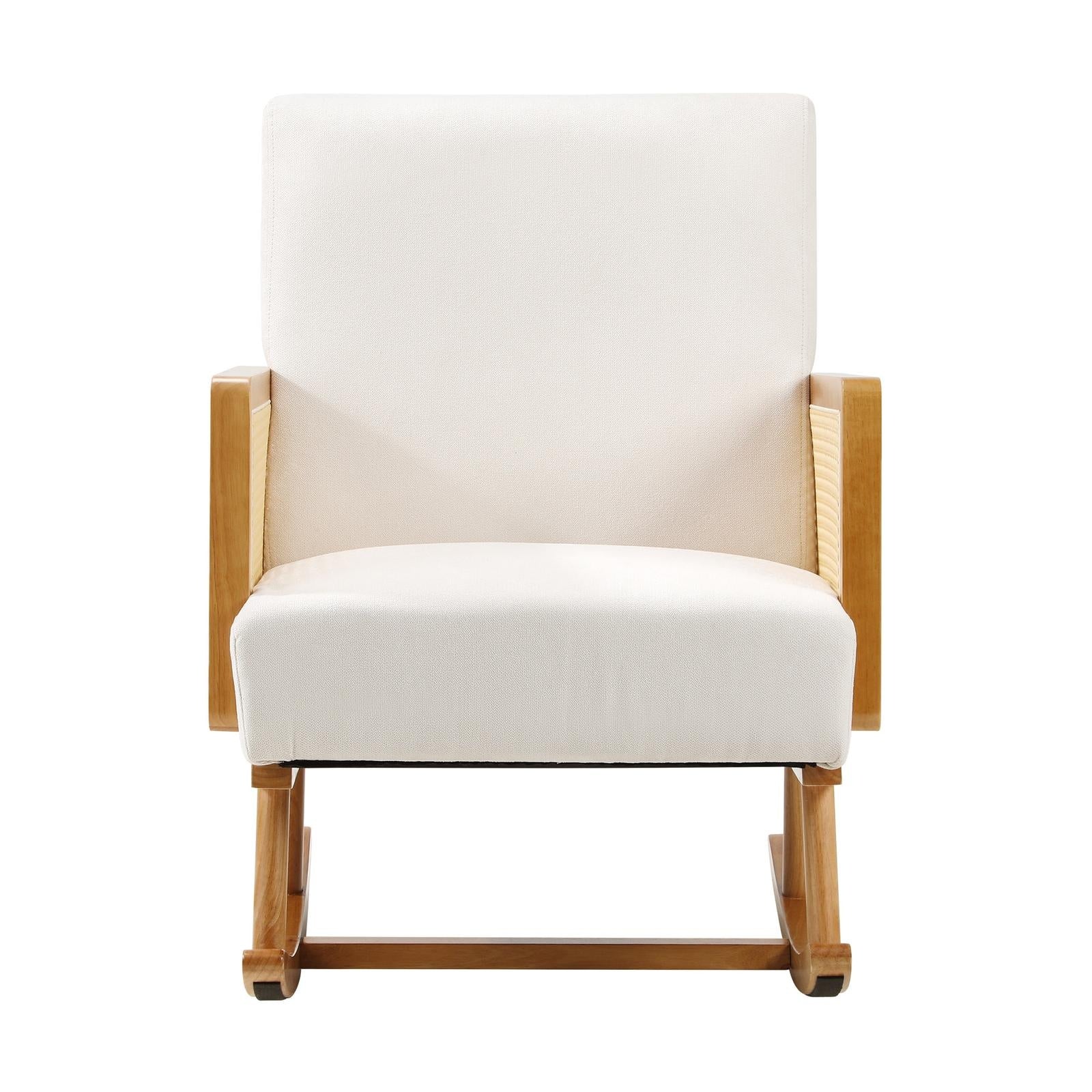 Oikiture 4x Rocking Chair Nursing Armchair Linen Accent Chairs PE Rattan Beige