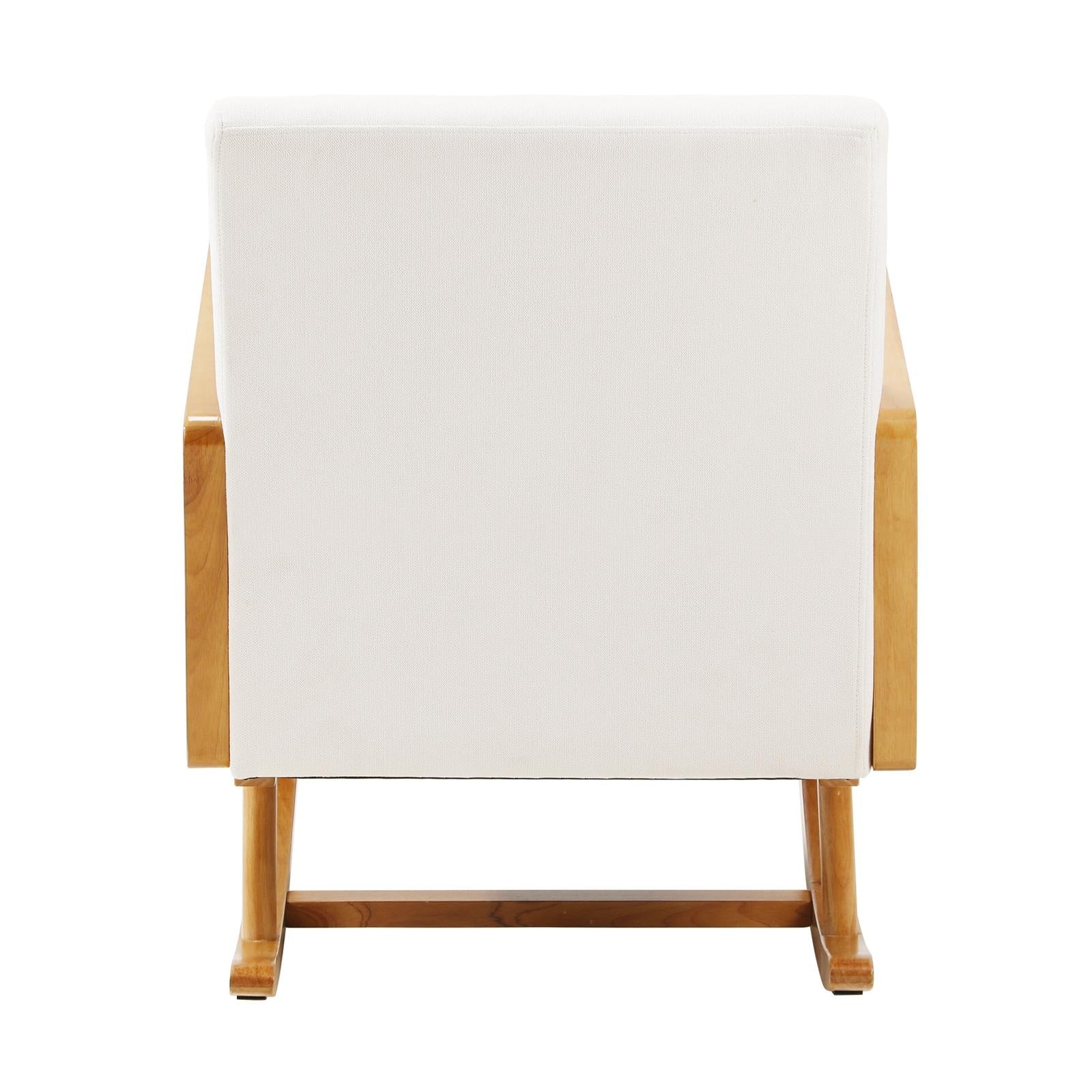 Oikiture 4x Rocking Chair Nursing Armchair Linen Accent Chairs PE Rattan Beige