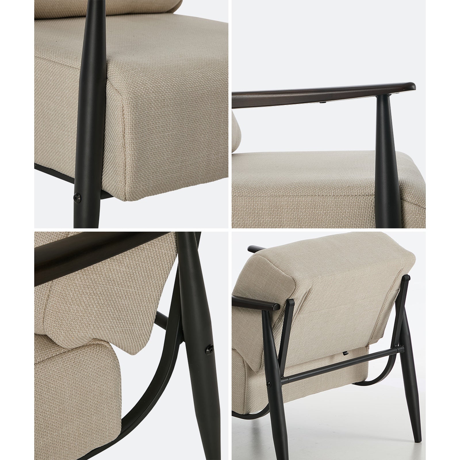 Oikiture Wooden Armchair Lounge Sofa Chair Fabric Accent Armchairs Beige - Sunyee