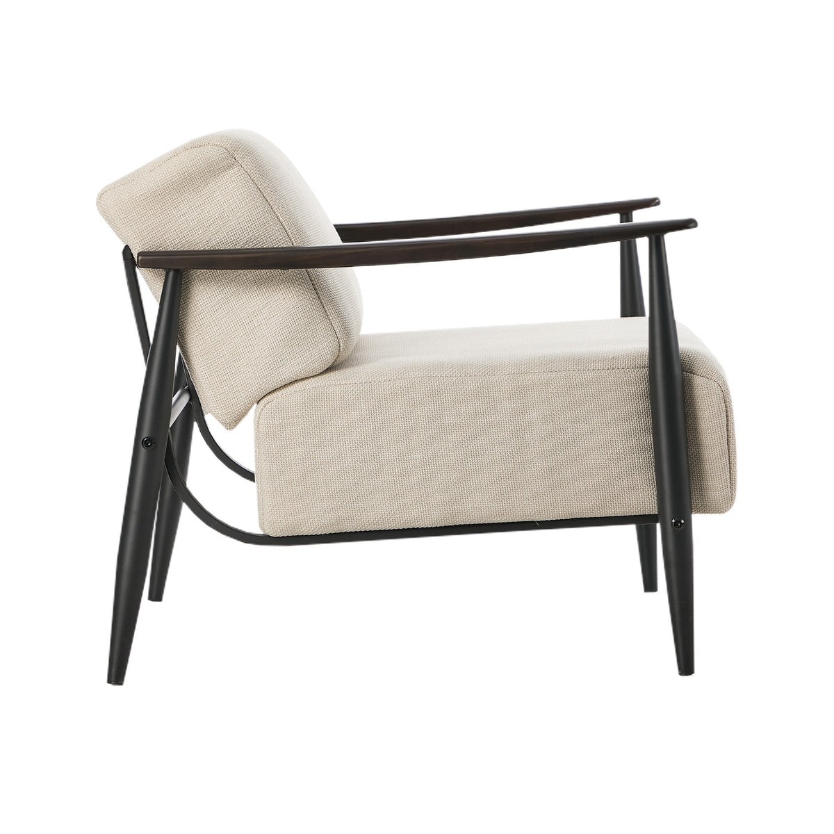Oikiture Wooden Armchair Lounge Sofa Chair Fabric Accent Armchairs Beige