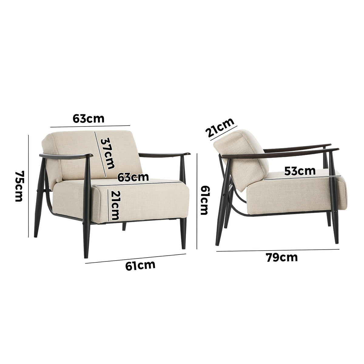 Oikiture Wooden Armchair Lounge Sofa Chair Fabric Accent Armchairs Beige