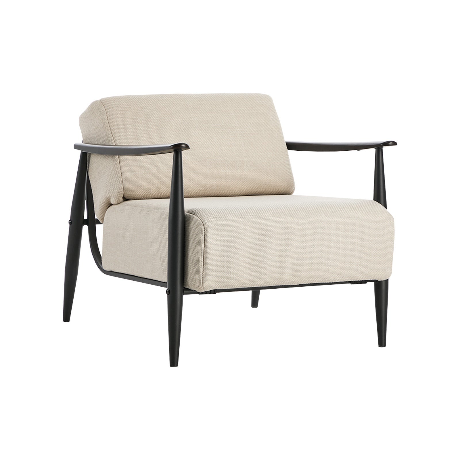 Oikiture Wooden Armchair Lounge Sofa Chair Fabric Accent Armchairs Beige - Sunyee