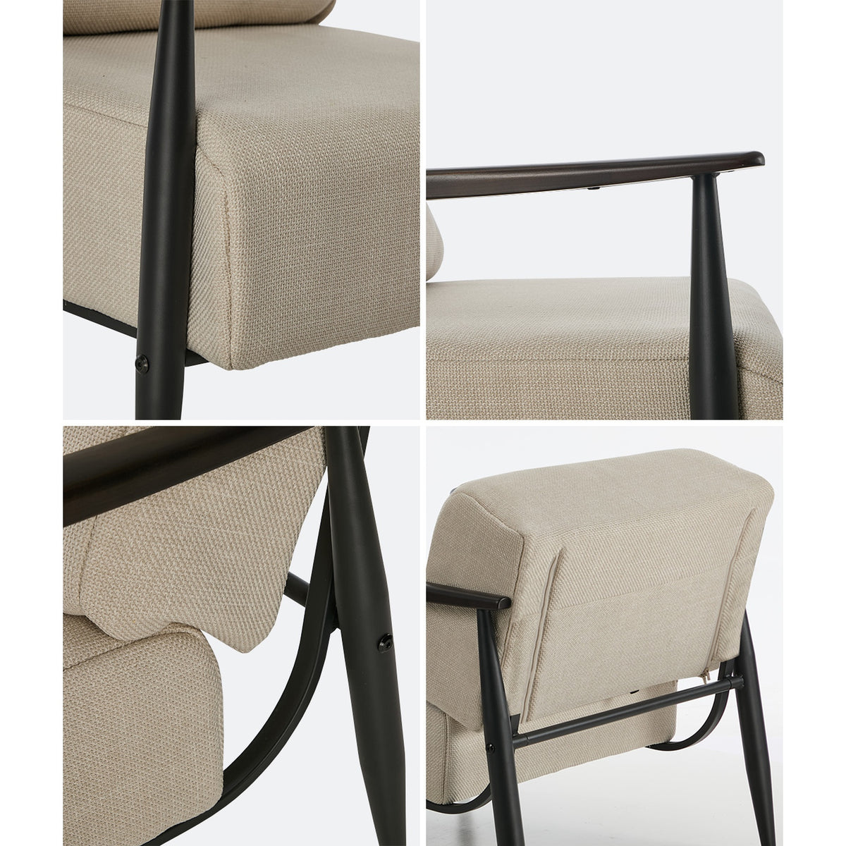 Oikiture 2x Wooden Armchair Lounge Sofa Chair Fabric Accent Armchairs Beige