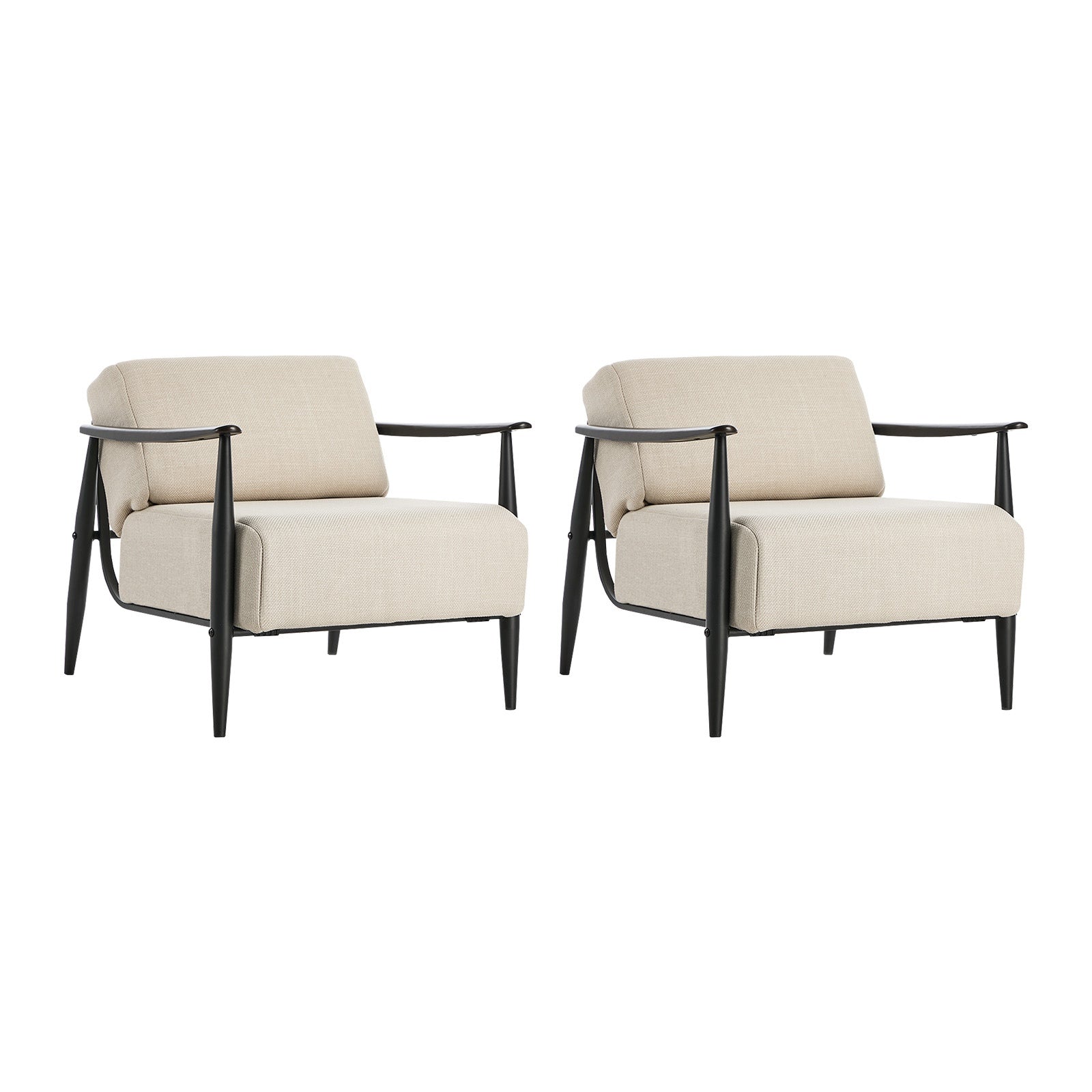 Oikiture 2x Wooden Armchair Lounge Sofa Chair Fabric Accent Armchairs Beige